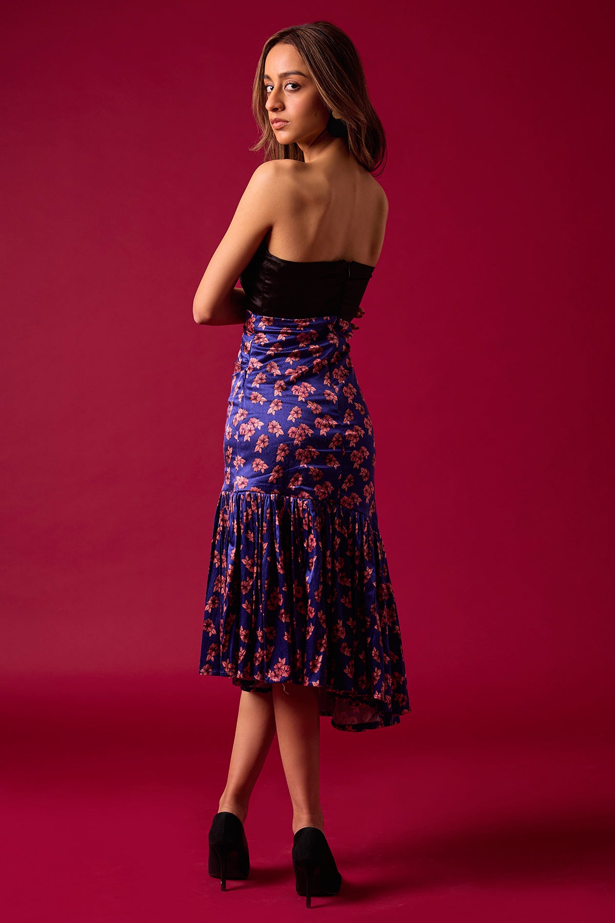 Multicolor Strapless Midi Dress