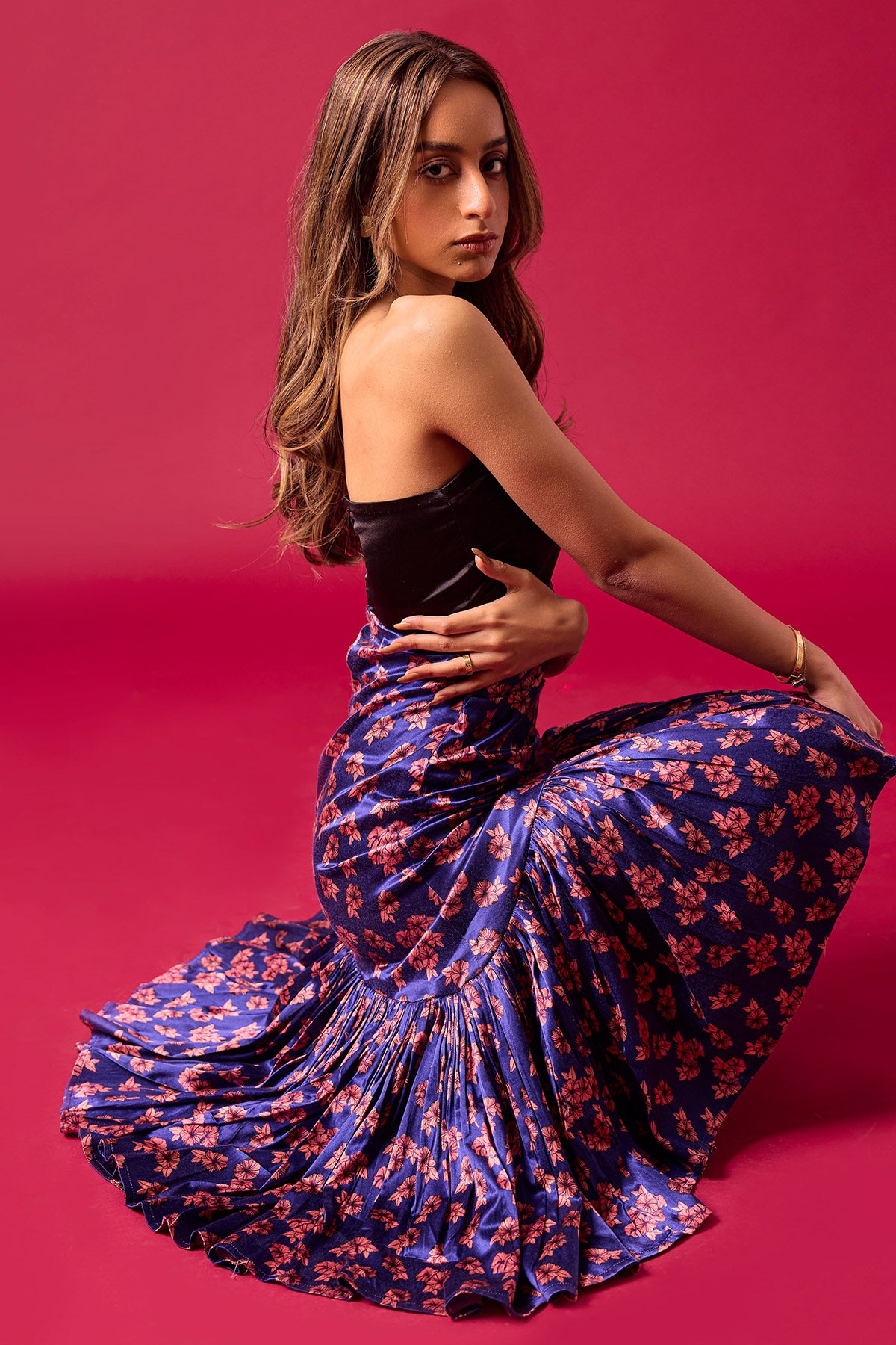 Multicolor Strapless Midi Dress