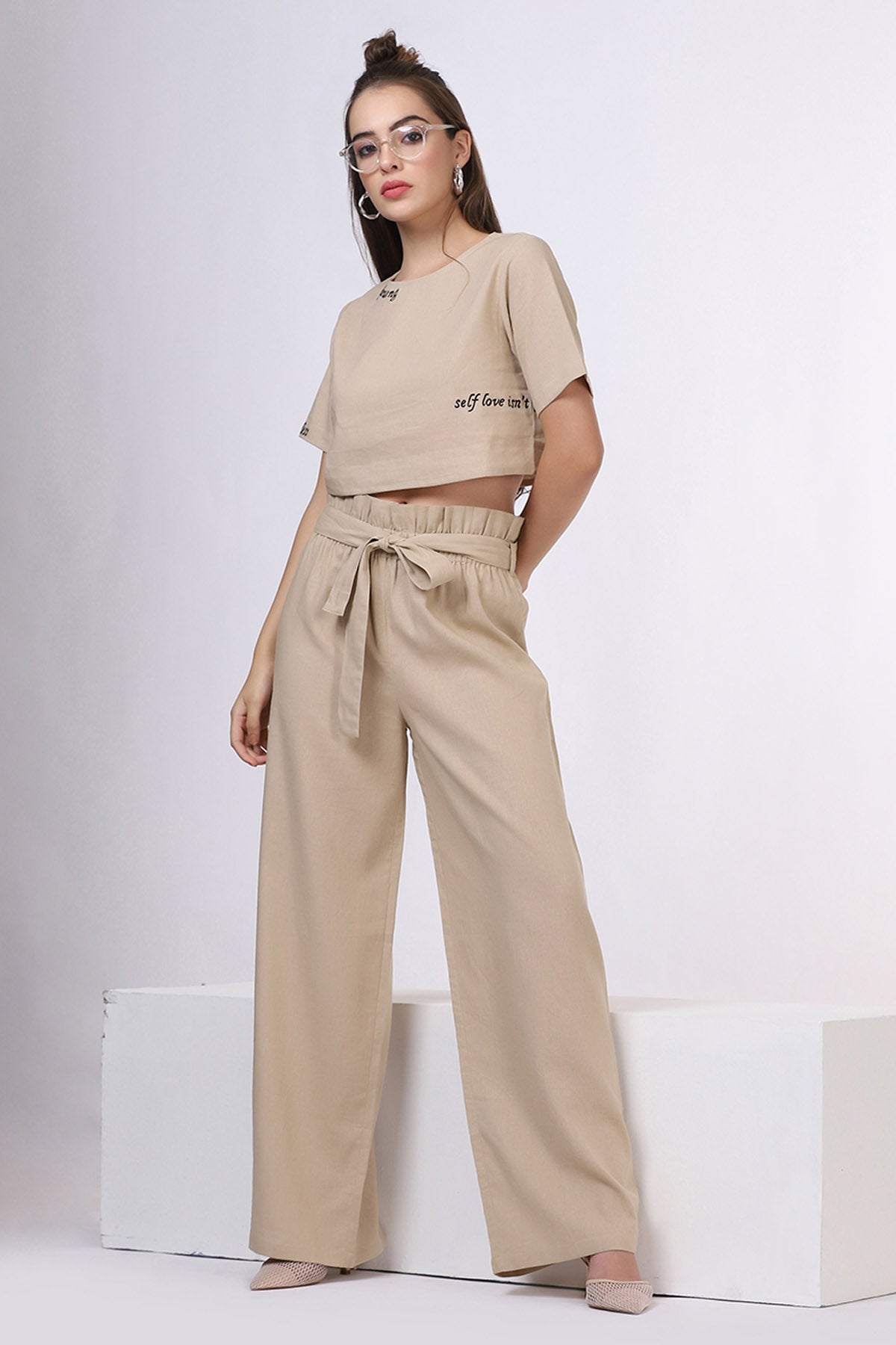 Buy Natural Linen Slogan Co-ord Set Online