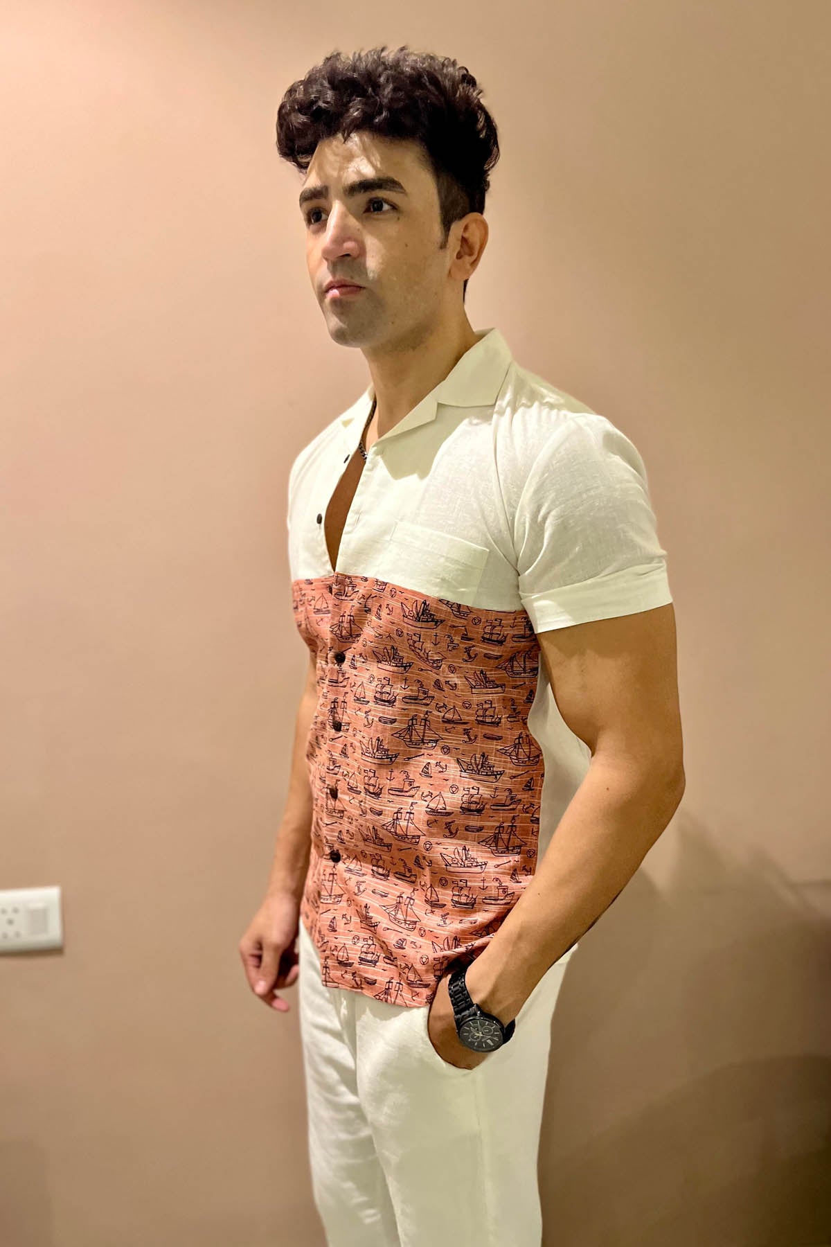 Nautical Print Linen Shirt