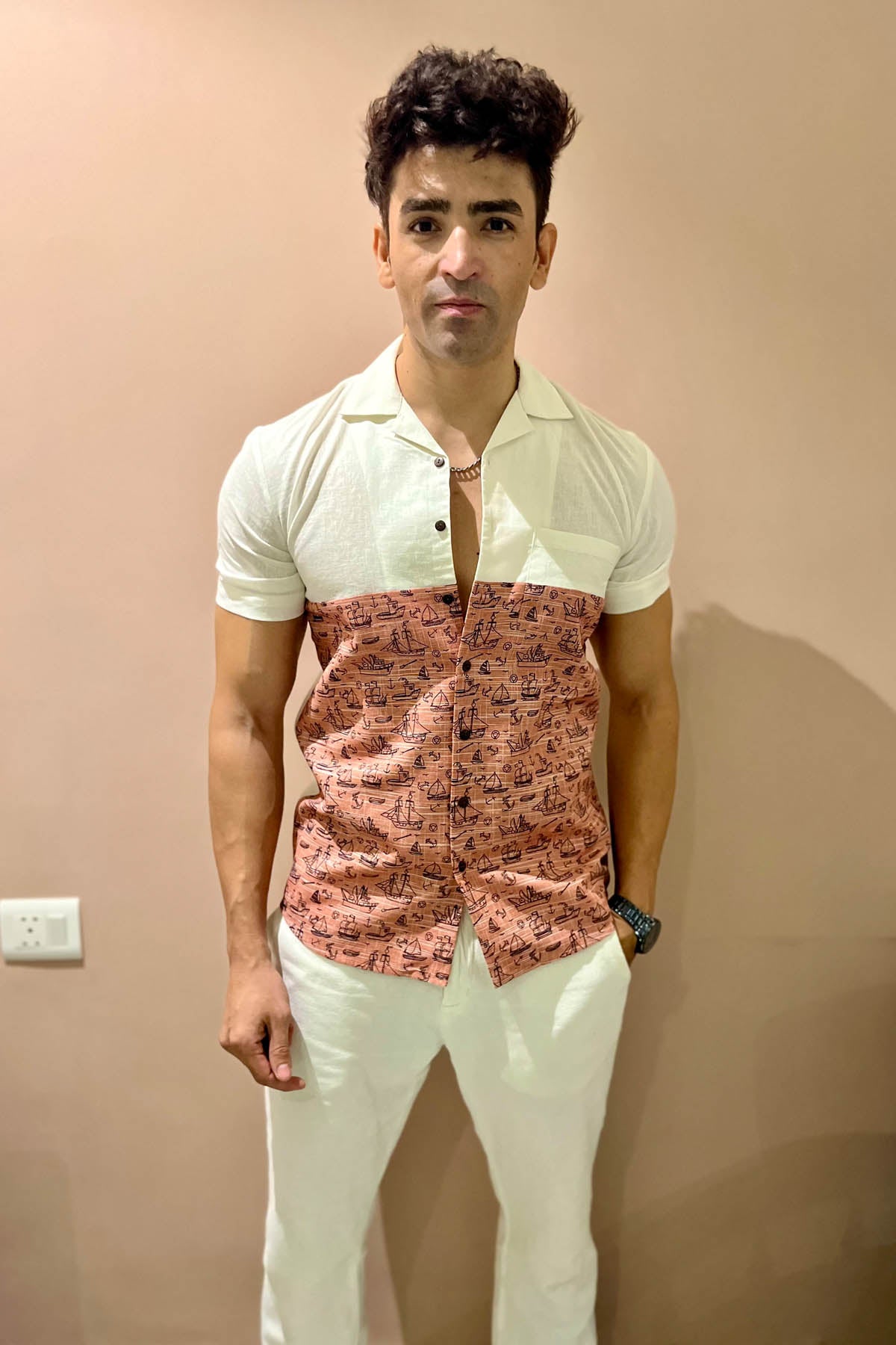 Nautical Print Linen Shirt