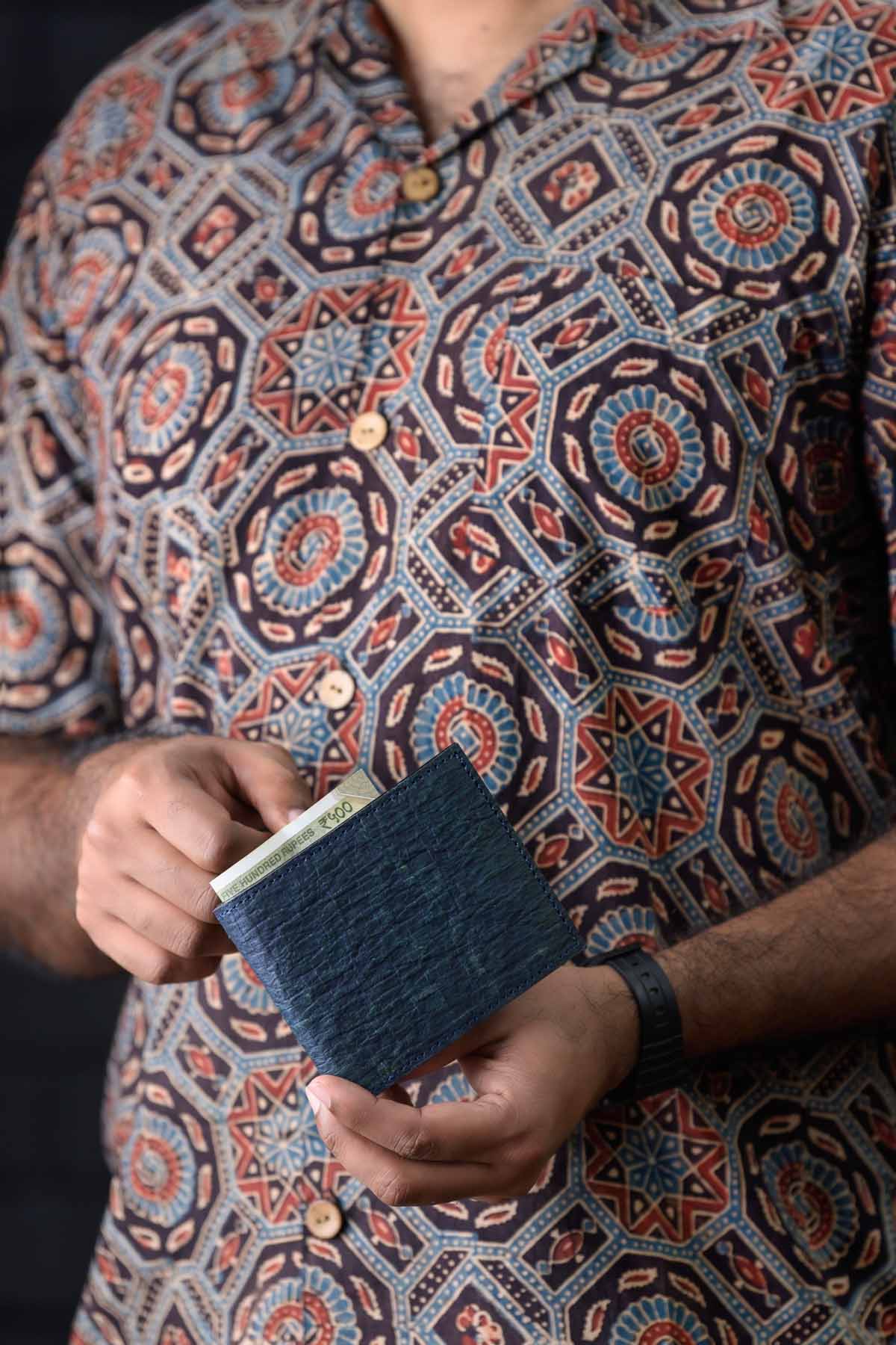 Navy Blue Coconut Leather Wallet