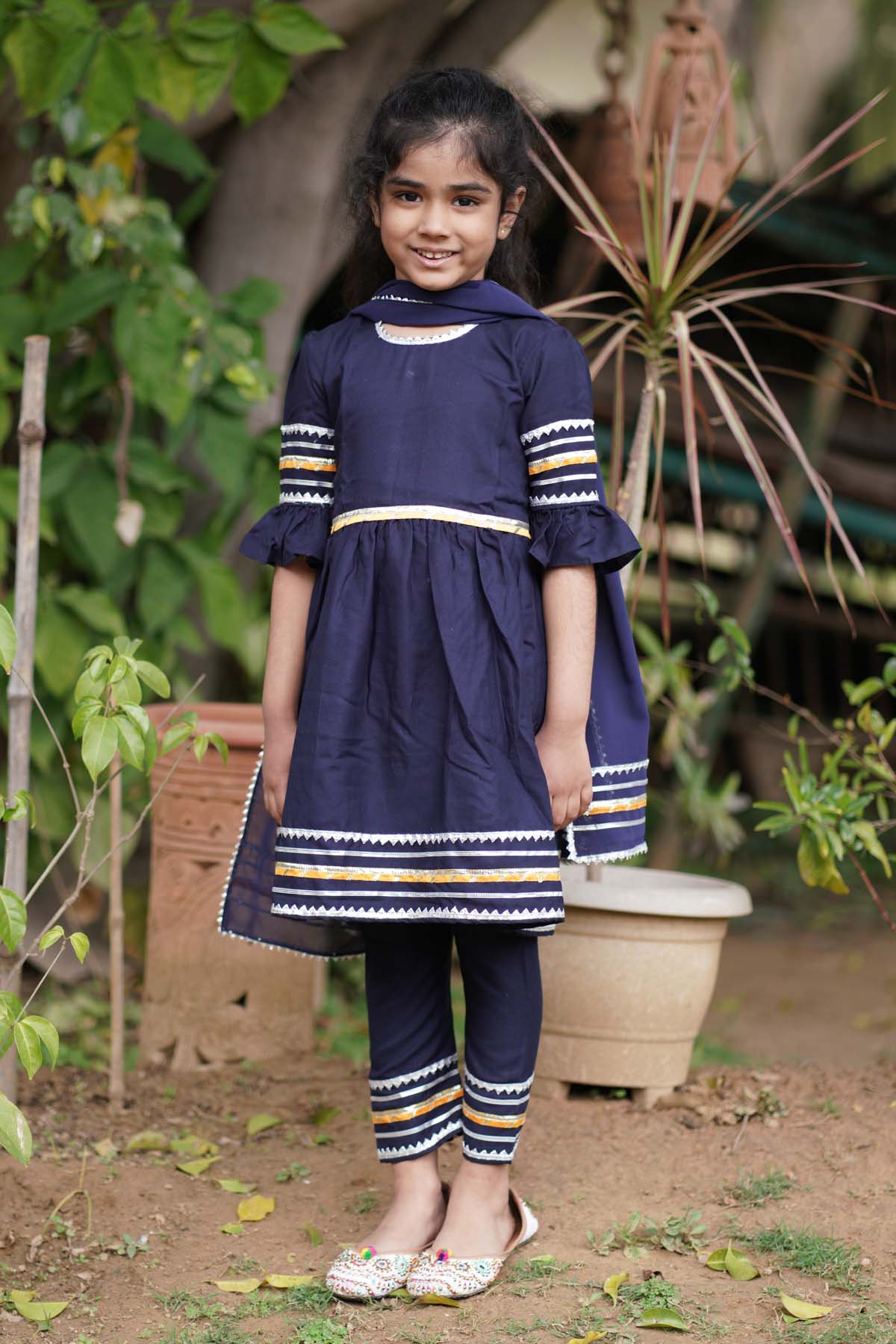 Navy Blue Embellished Kurta Set