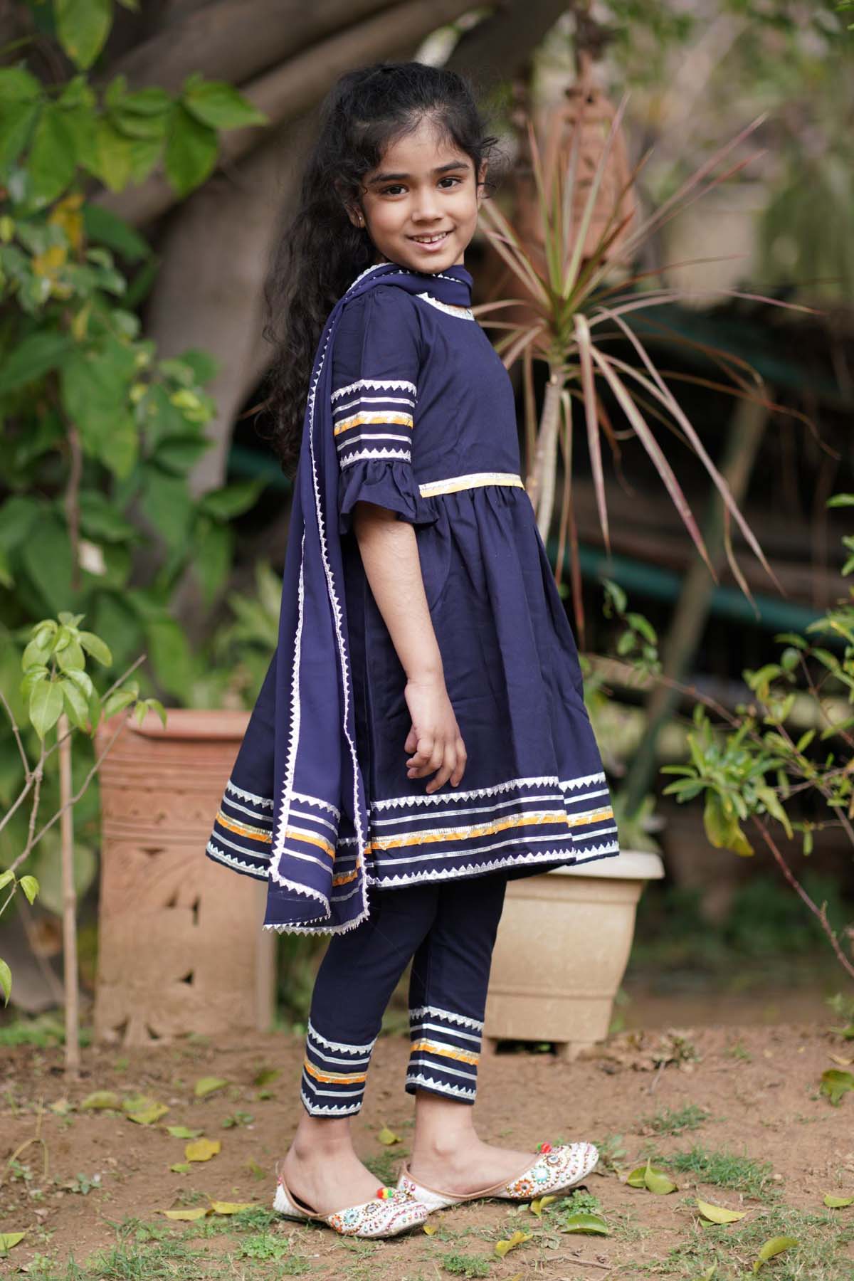 Navy Blue Embellished Kurta Set
