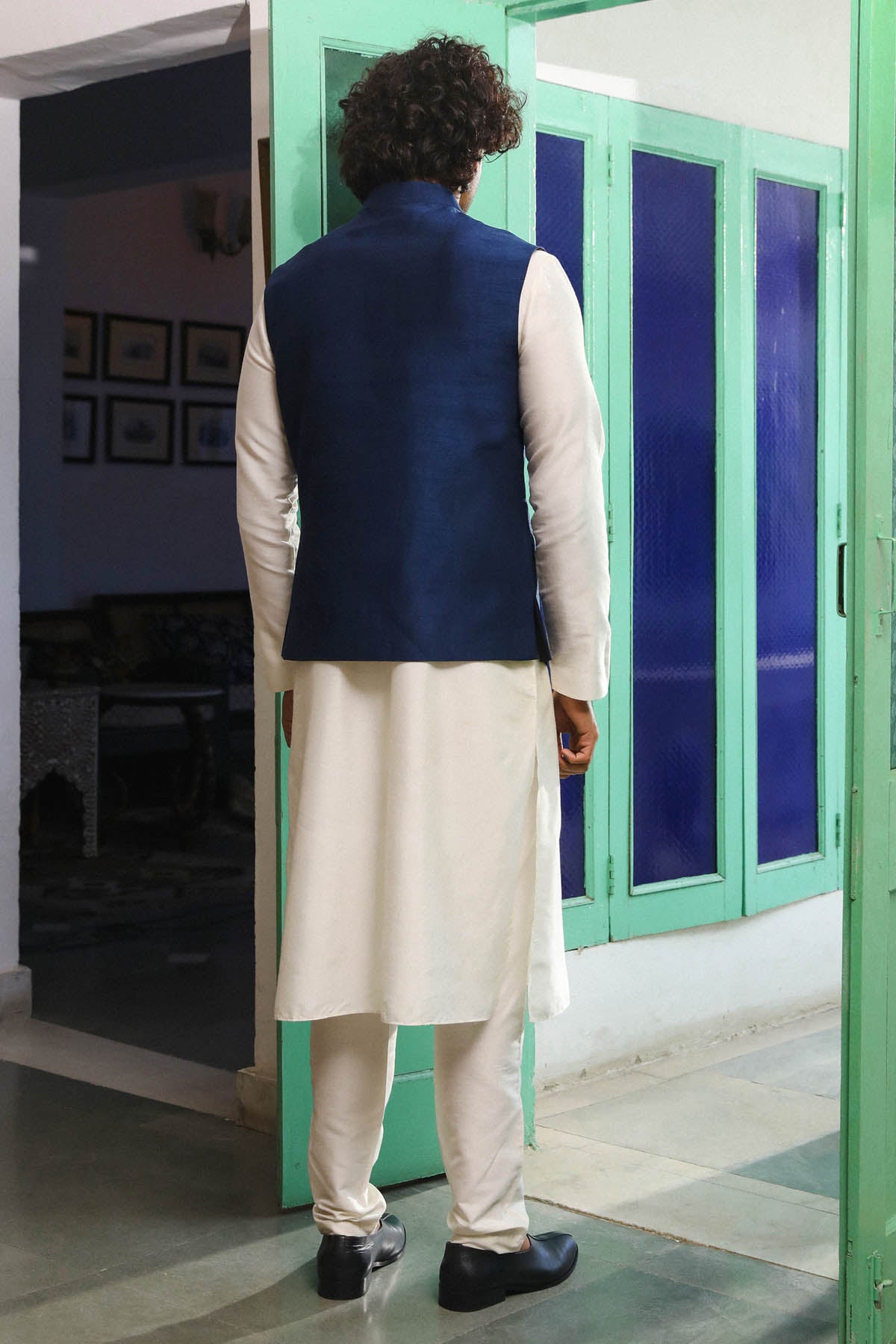 Navy Blue Embroidered Bundi