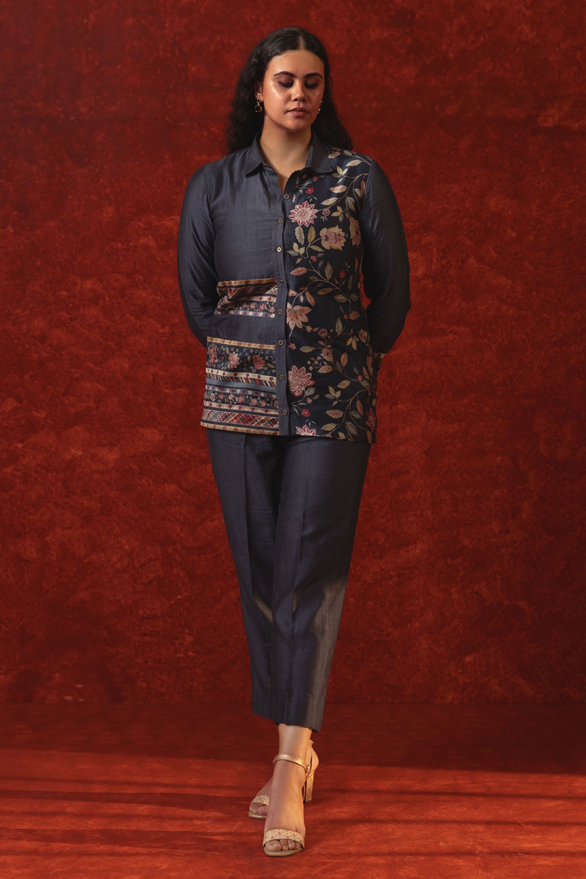 Navy Blue Floral Co-ord Set