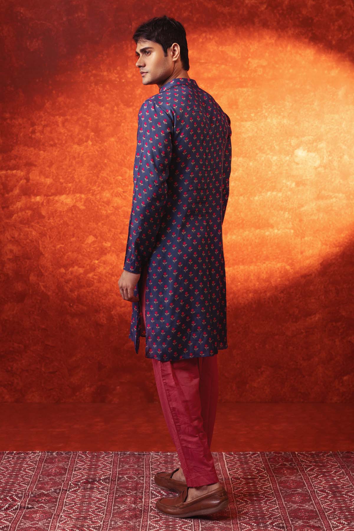 Navy Blue Floral Print Kurta Set