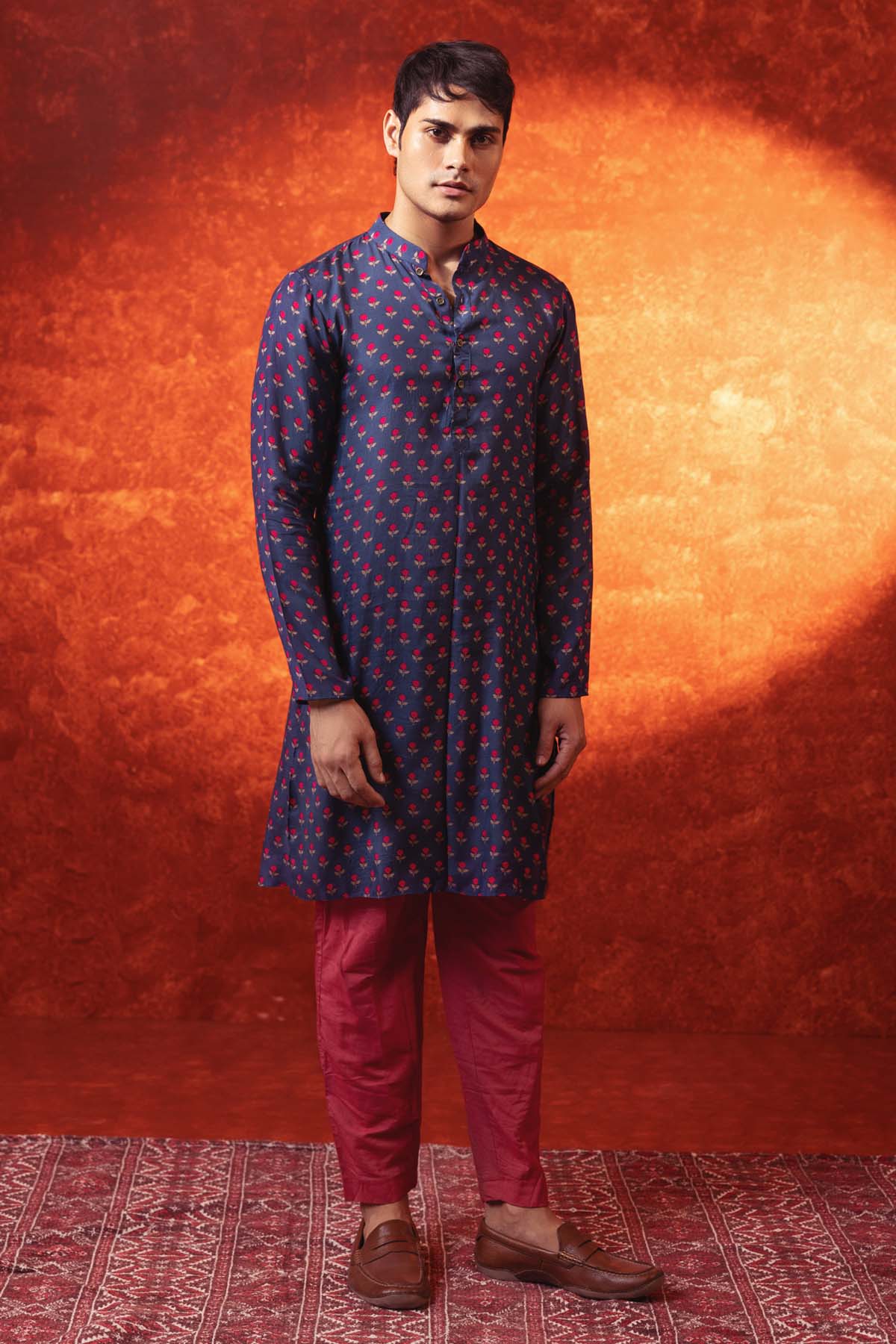 Navy Blue Floral Print Kurta Set