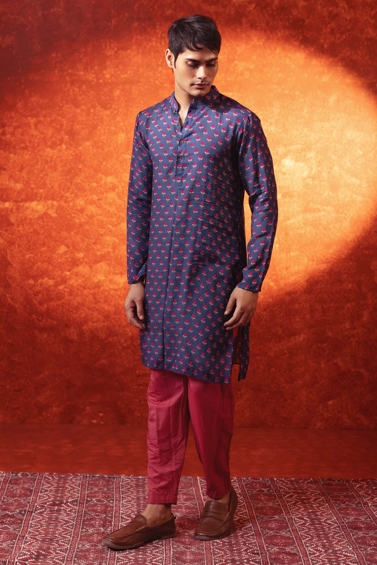 Navy Blue Floral Print Kurta Set