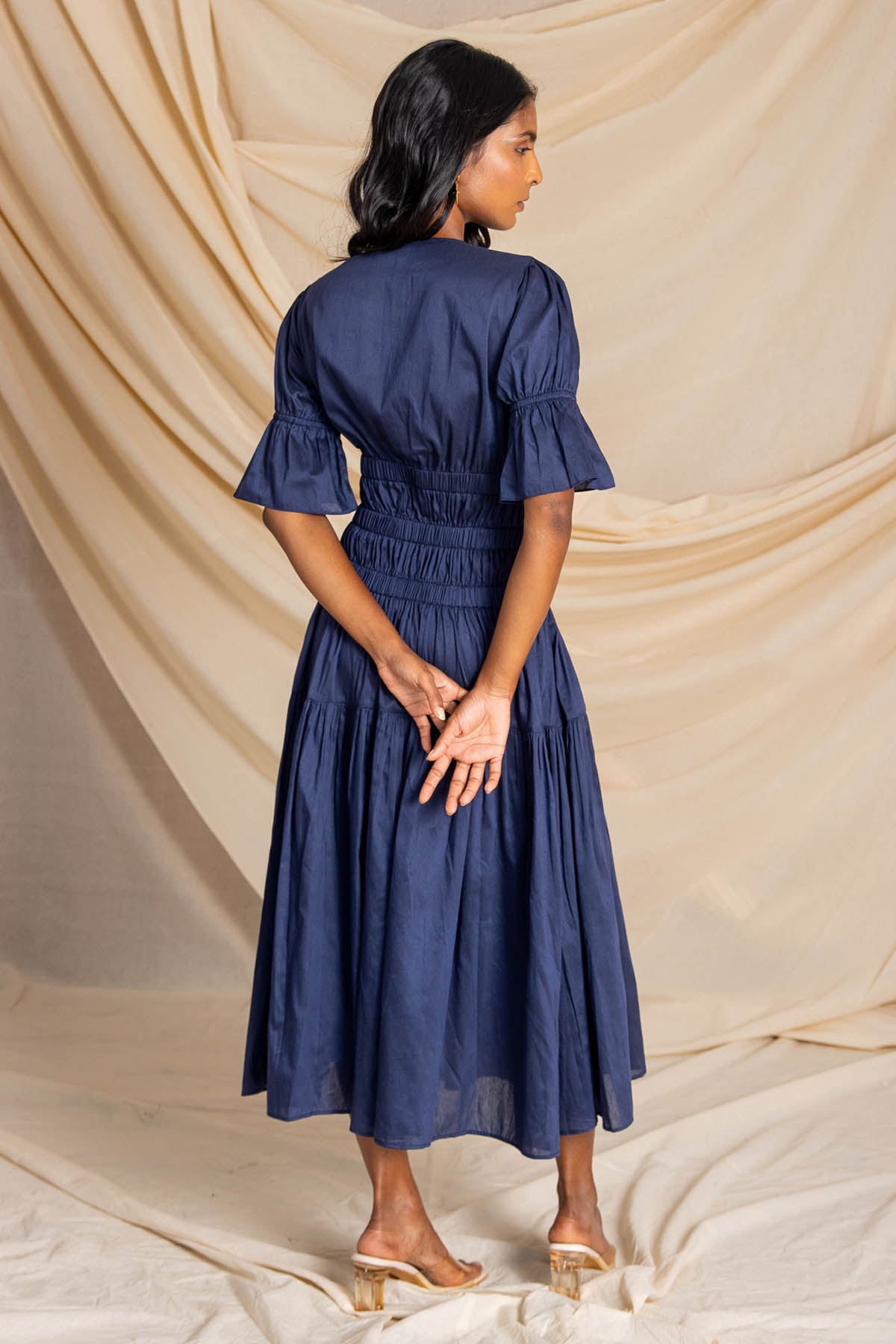 Navy Blue Gathered Dress