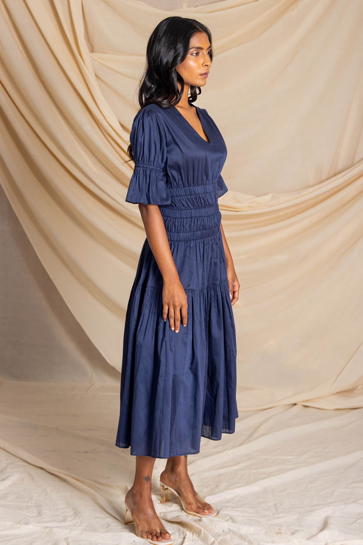 Navy Blue Gathered Dress