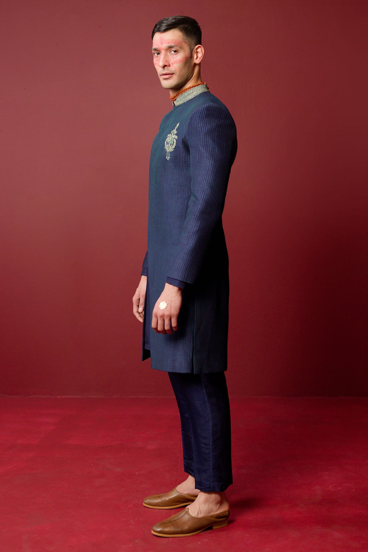 Navy Blue Pintuck Sherwani Set