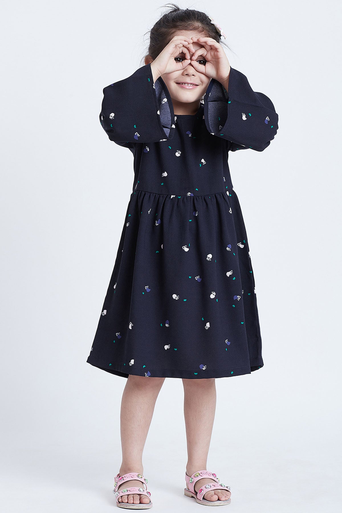 Navy Blue Printed Midi Dress