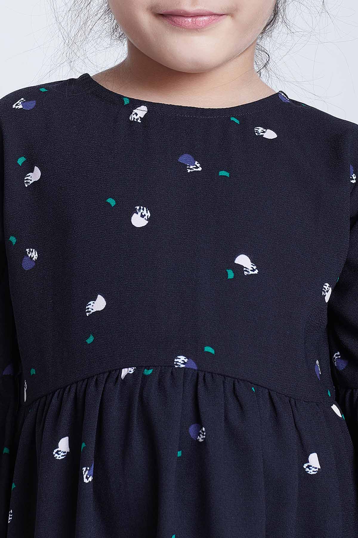 Navy Blue Printed Midi Dress