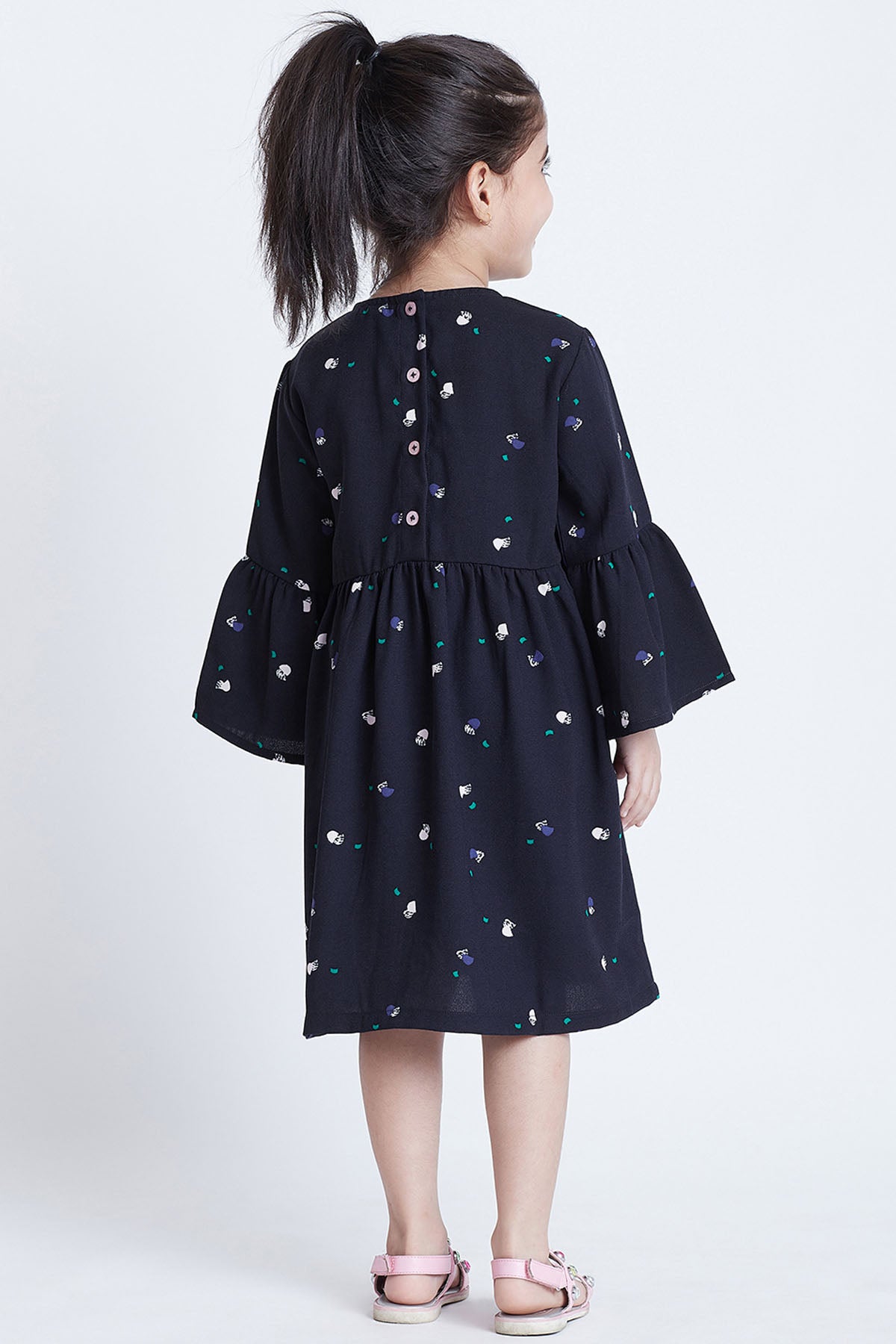 Navy Blue Printed Midi Dress