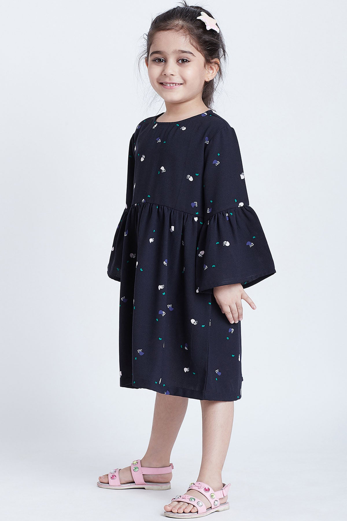 Navy Blue Printed Midi Dress