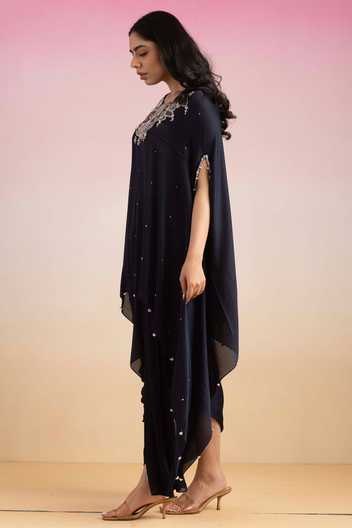 Navy Blue Zardosi Kaftan Set