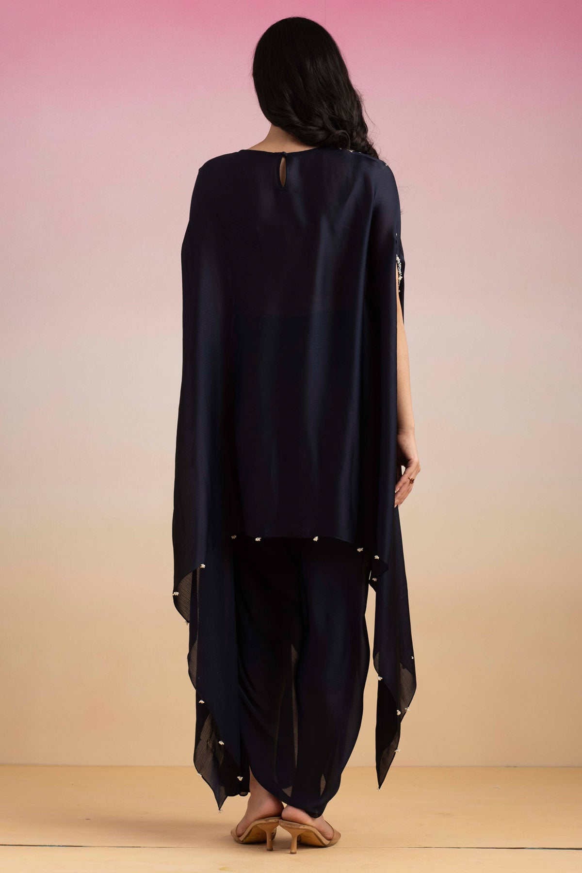 Navy Blue Zardosi Kaftan Set