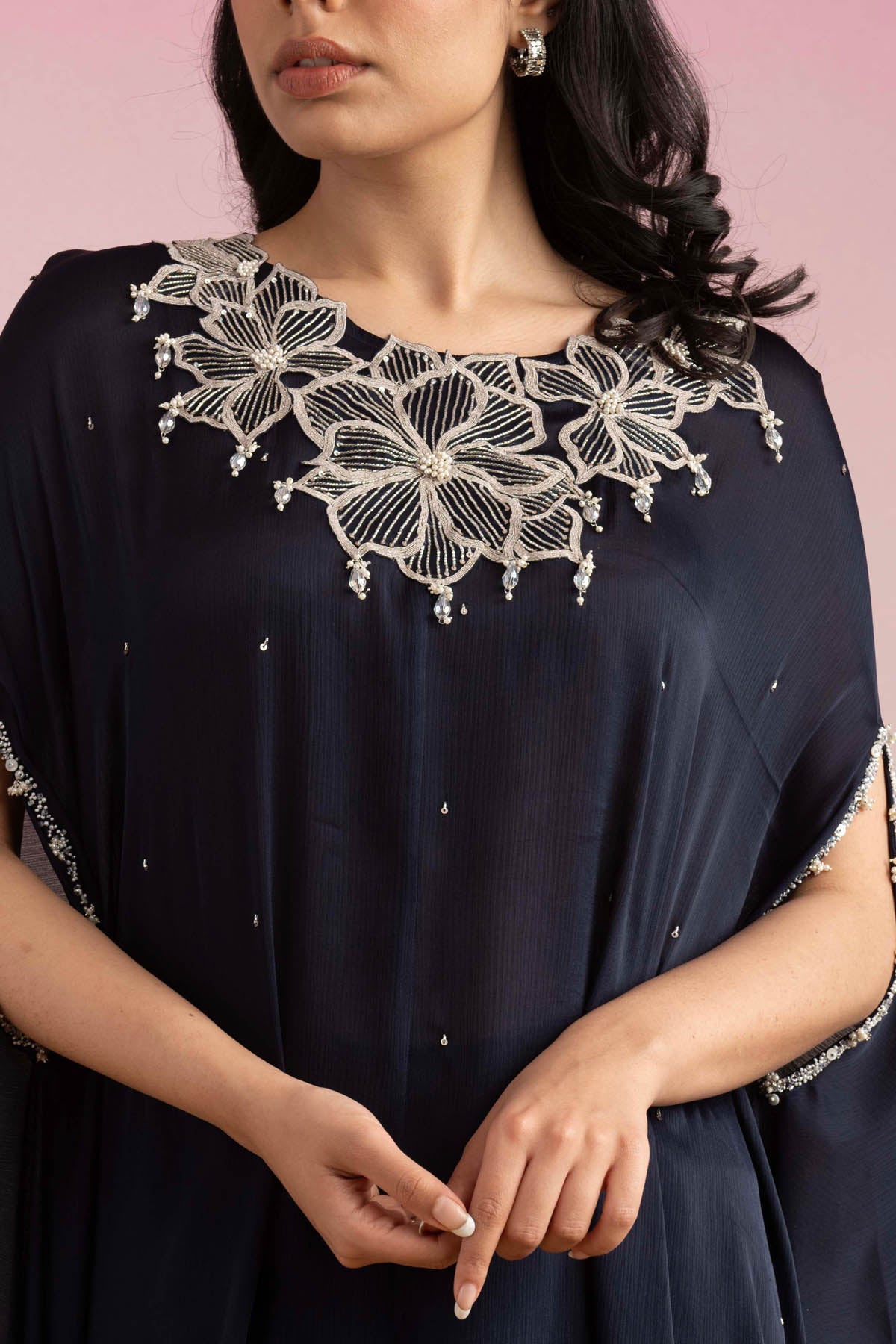 Navy Blue Zardosi Kaftan Set