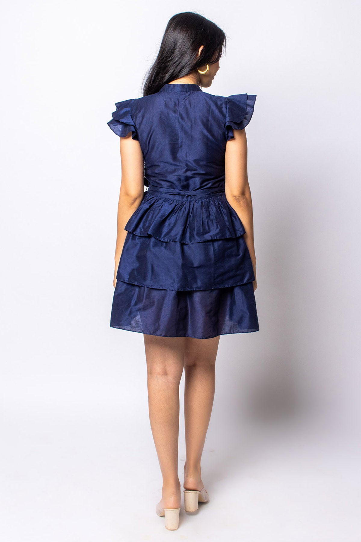 Navy Cotton Silk Layered Dress