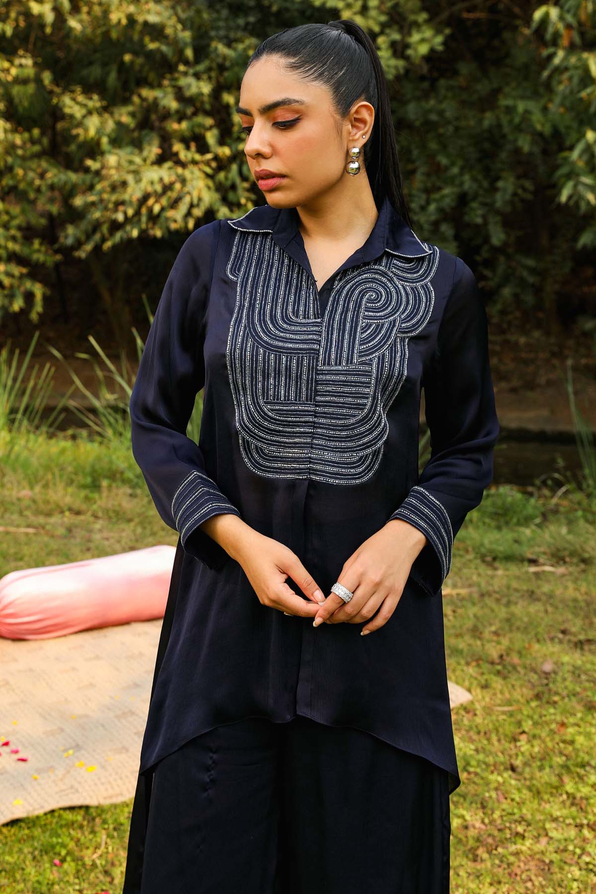 Navy Blue Chiffon Co-ord Set