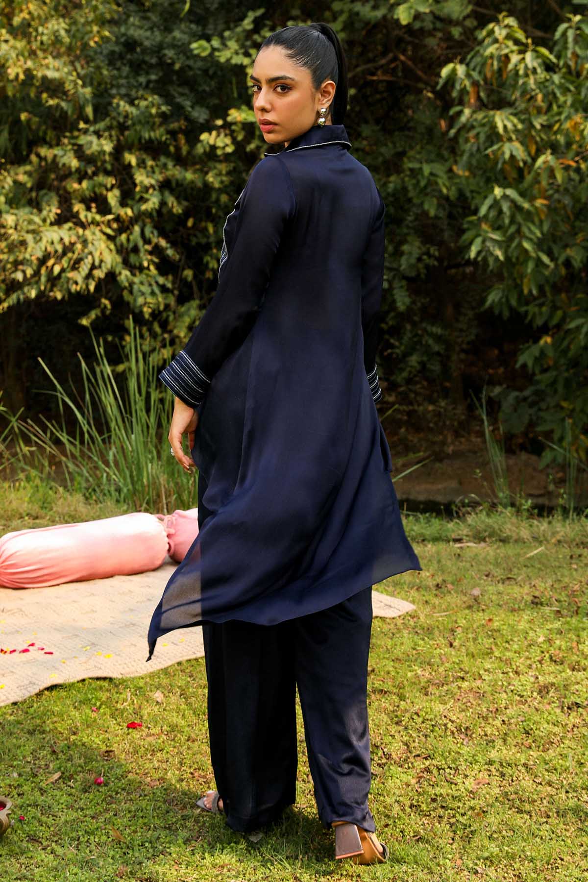 Navy Blue Chiffon Co-ord Set