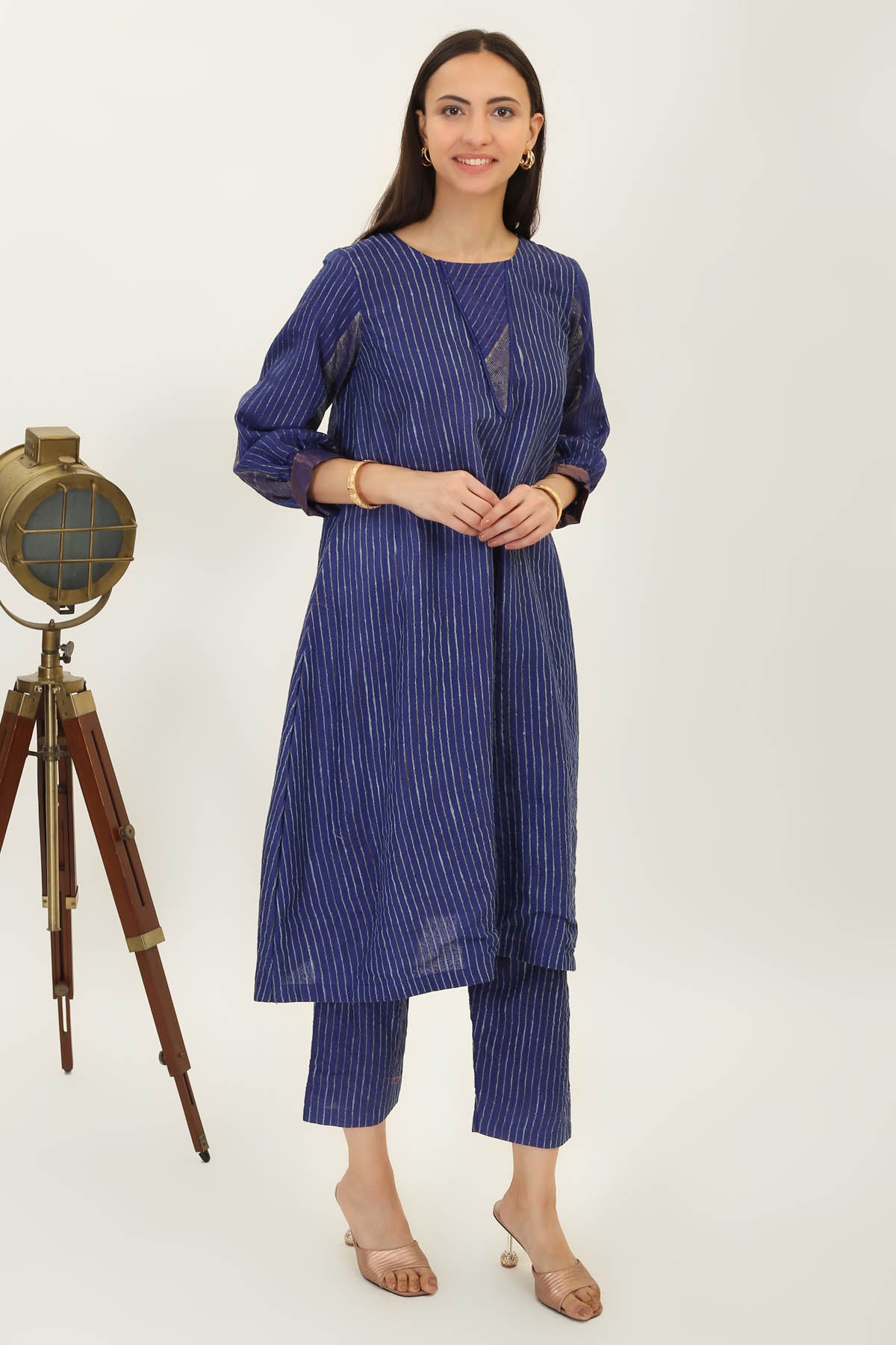 Navy Handwoven Silk Kurta Set