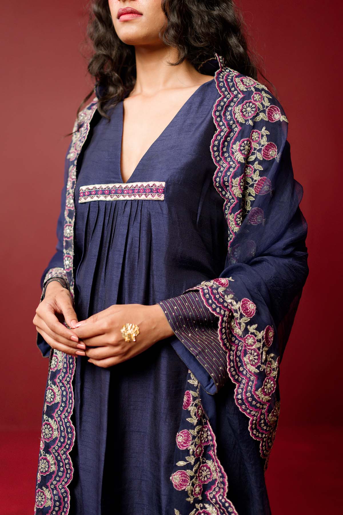 Navy Resham & Zari Kurta Set