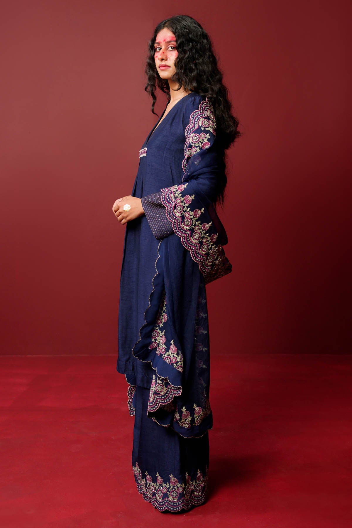Navy Resham & Zari Kurta Set