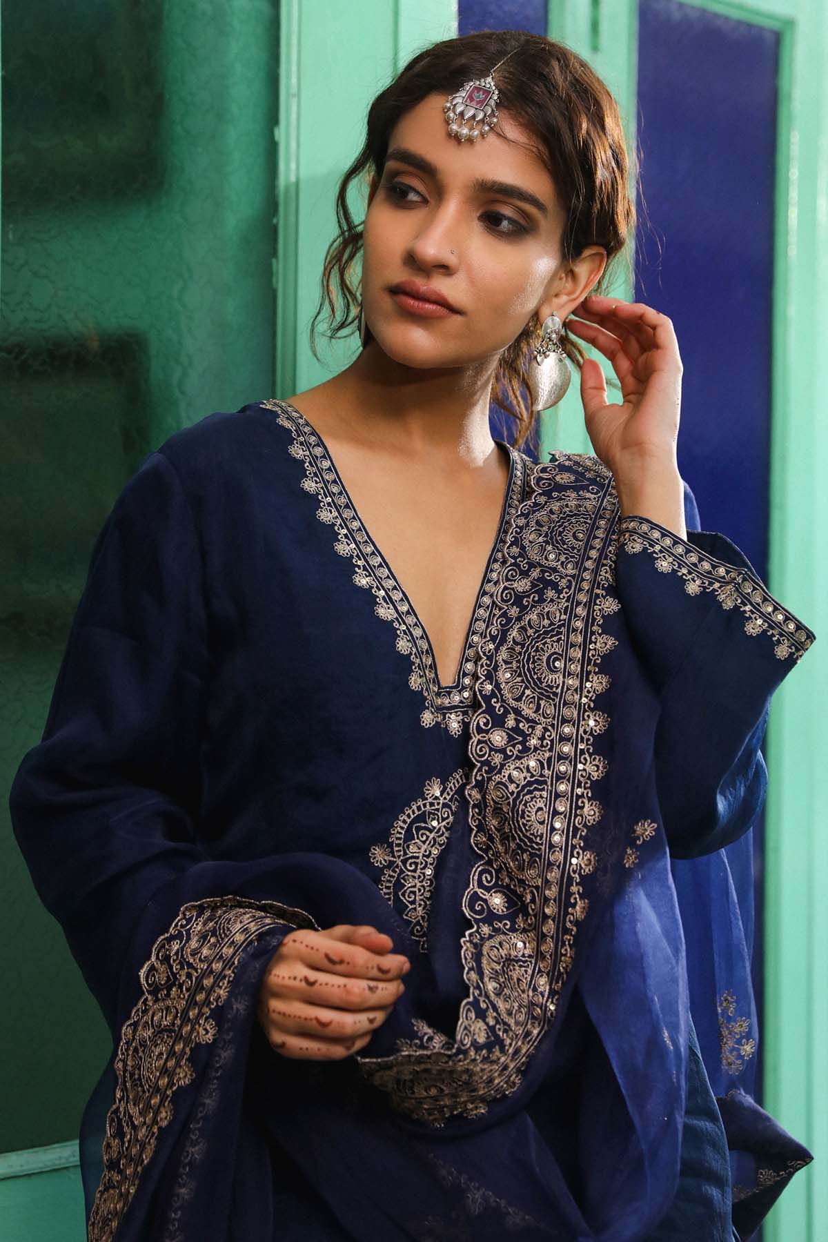 Navy Zari & Sequins Kurta Set