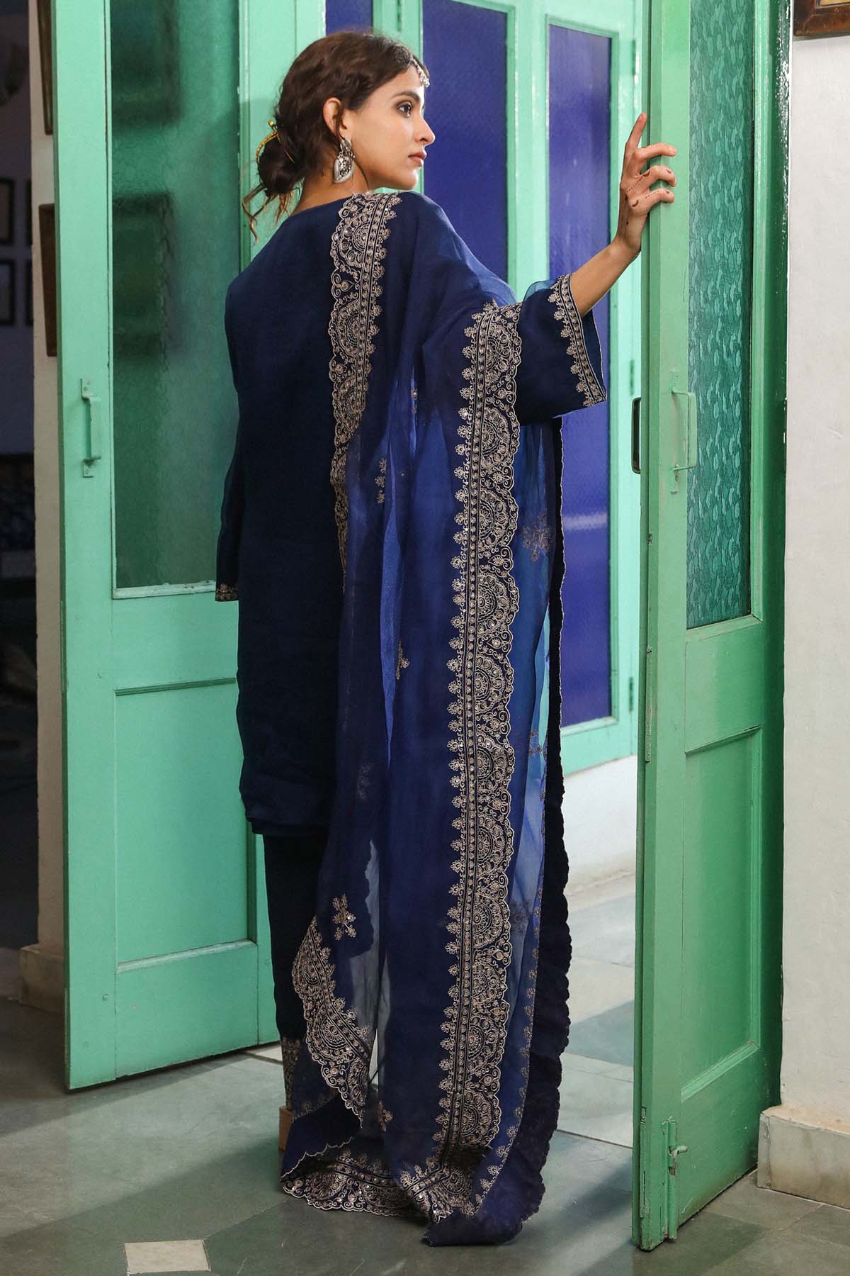 Navy Zari & Sequins Kurta Set