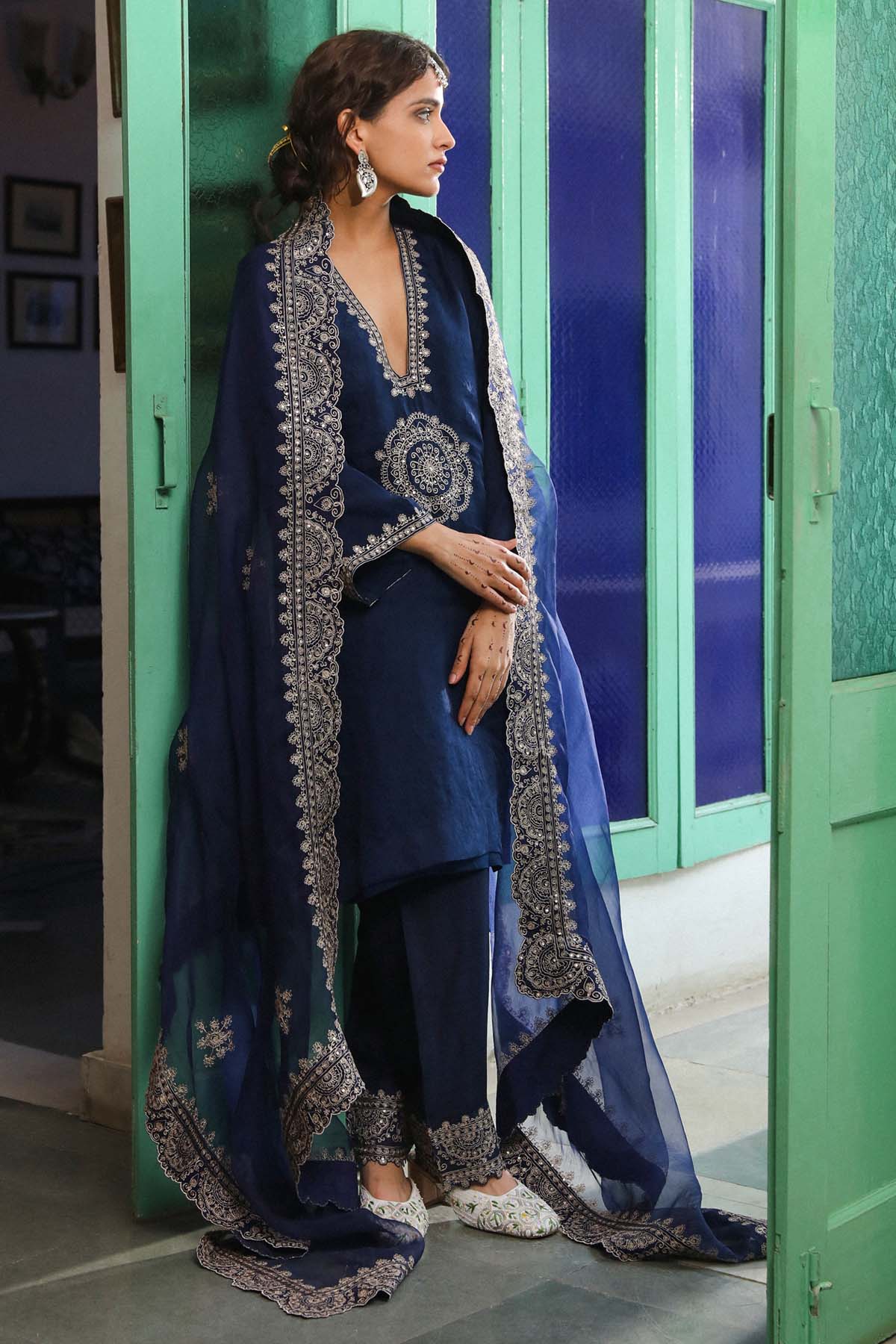 Navy Zari & Sequins Kurta Set