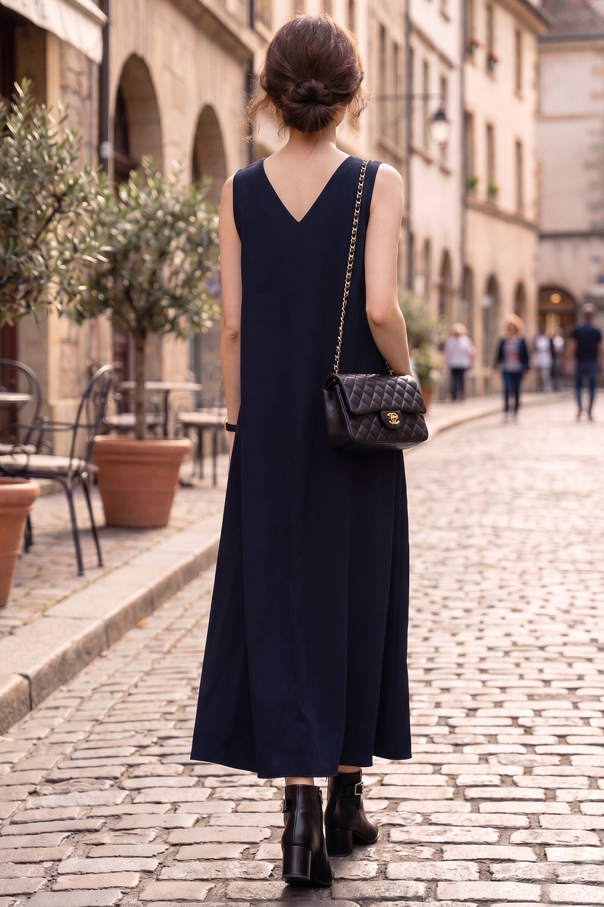 Navy A-Line Cotton Maxi Dress