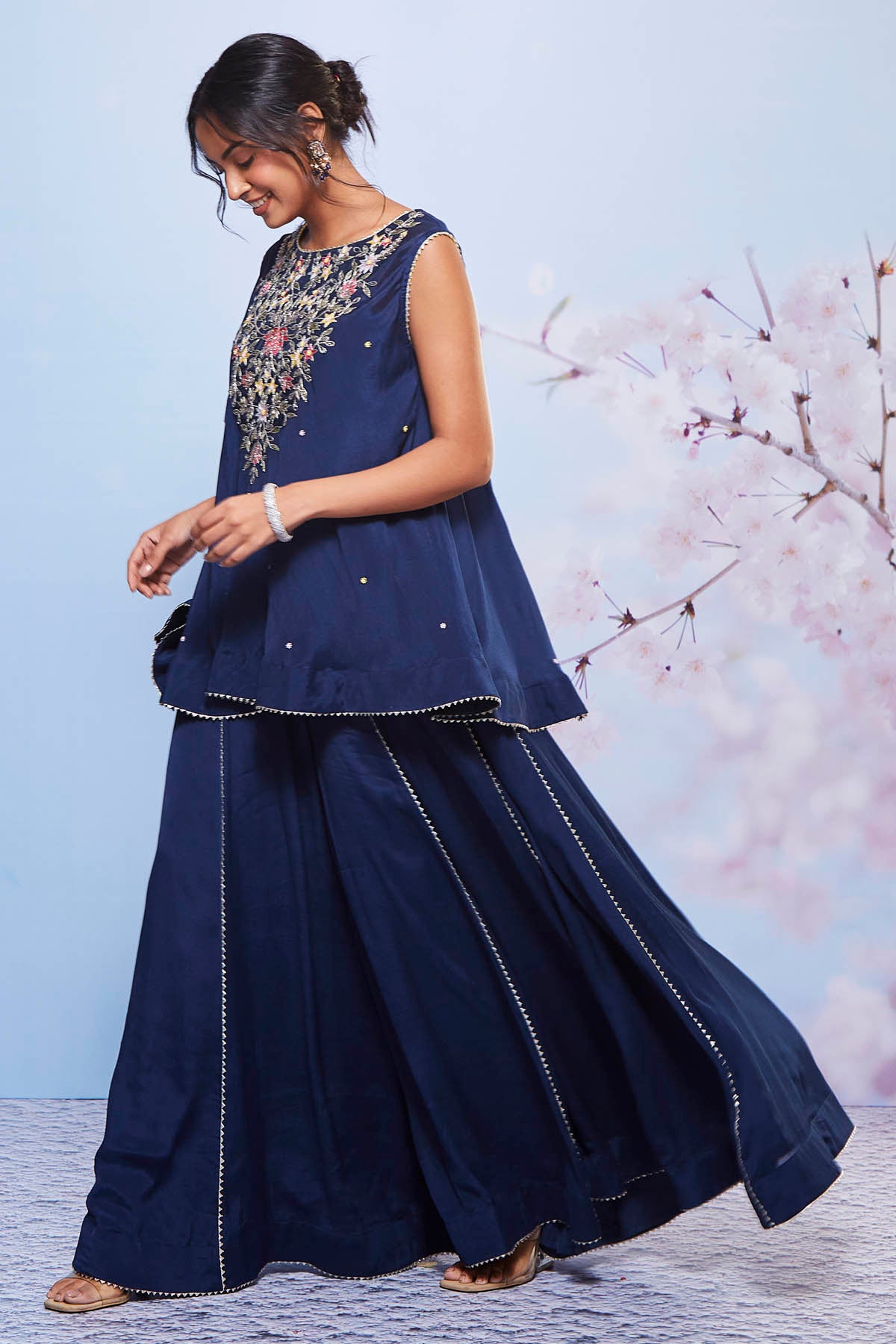 Navy A-Line Short Kurta Set