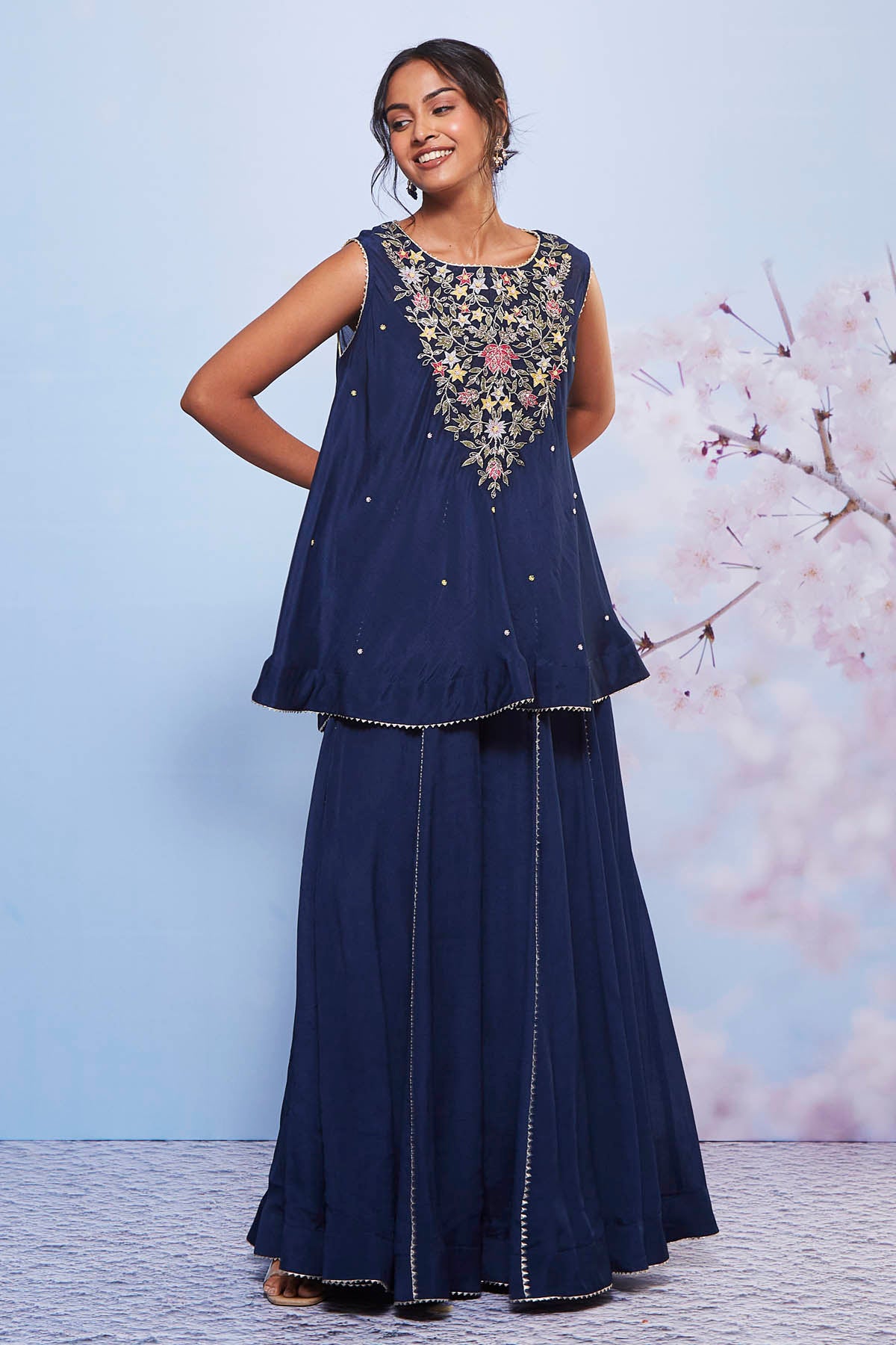 Navy A-Line Short Kurta Set