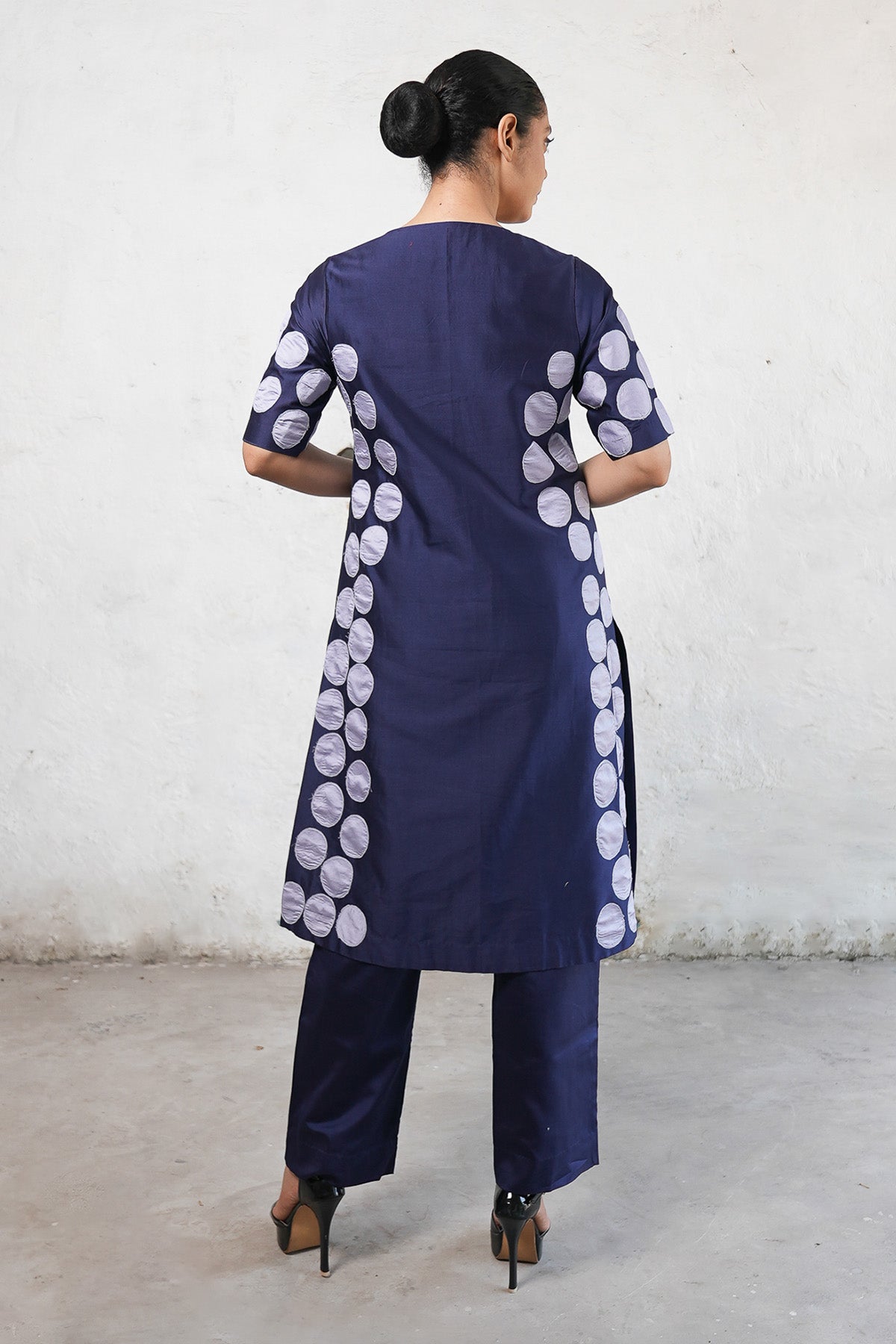 Navy Applique Work Kurta Set