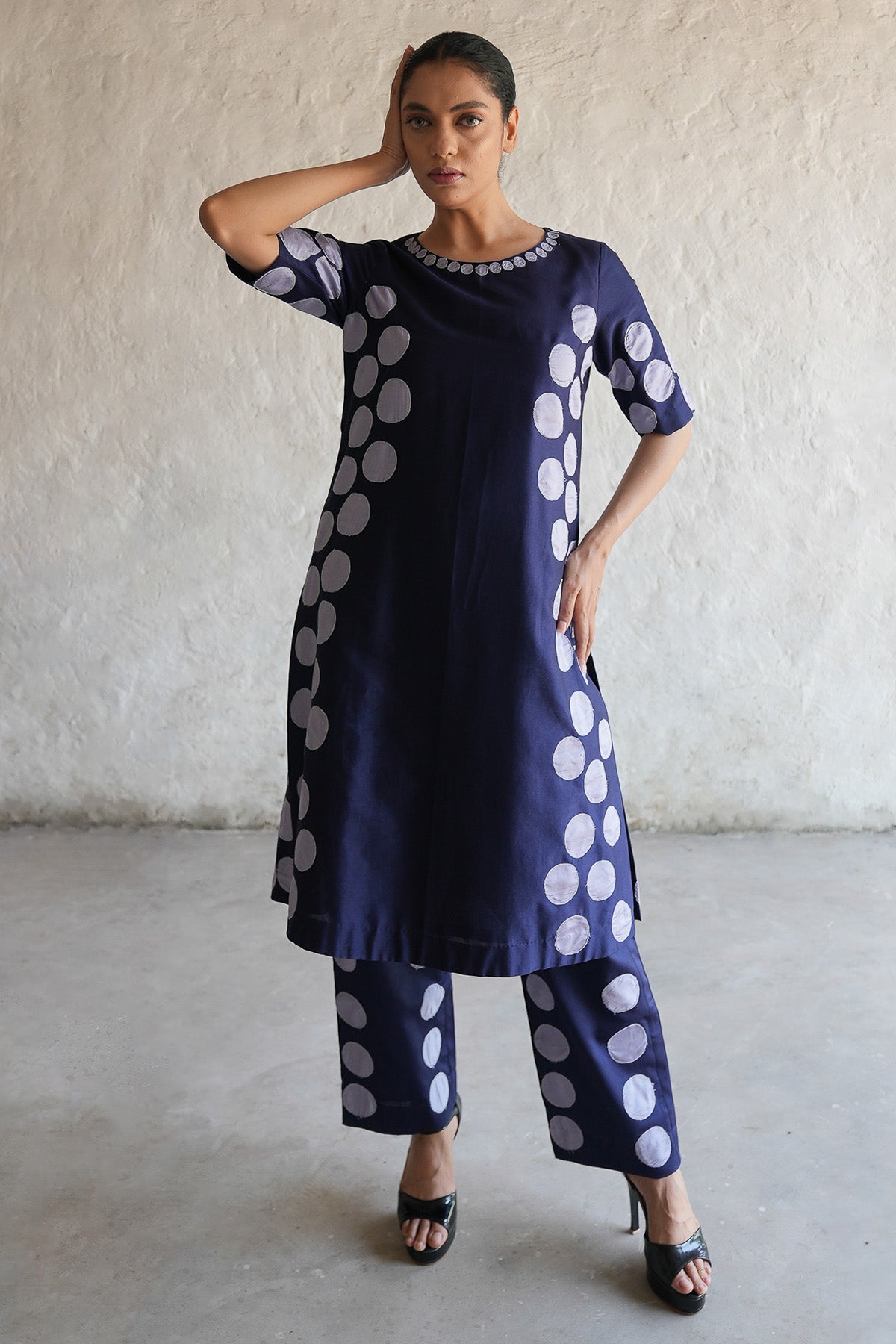 Buy Navy Applique Work Kurta Set by Saksham Neharicka for women online at ScrollnShops