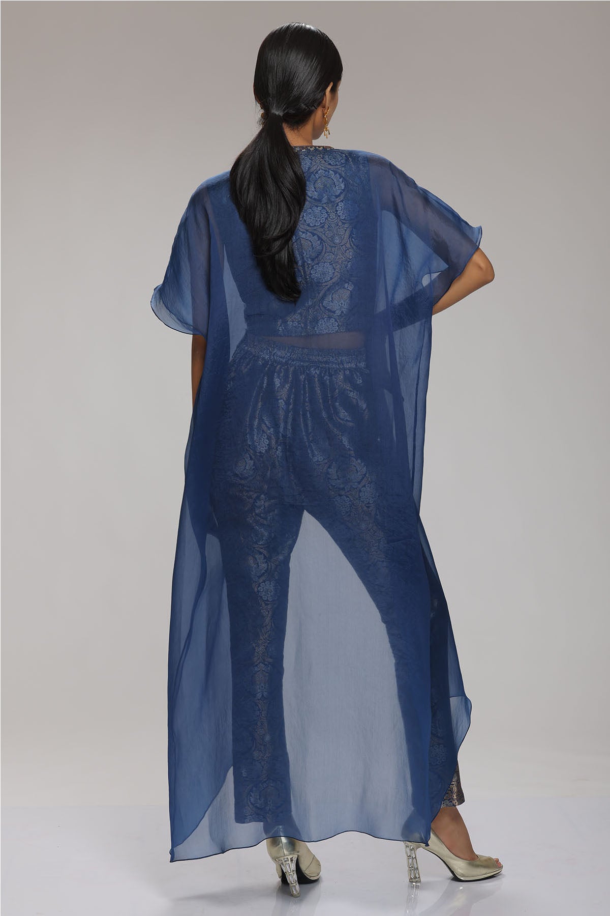 Navy Banarasi Brocade Cape Set