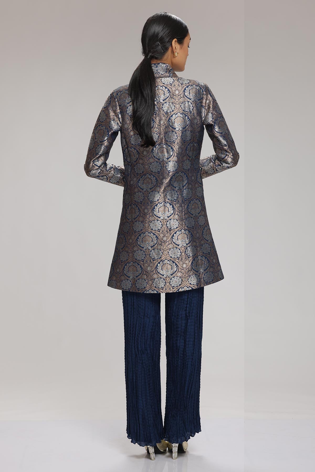 Navy Banarasi Brocade Jacket Set