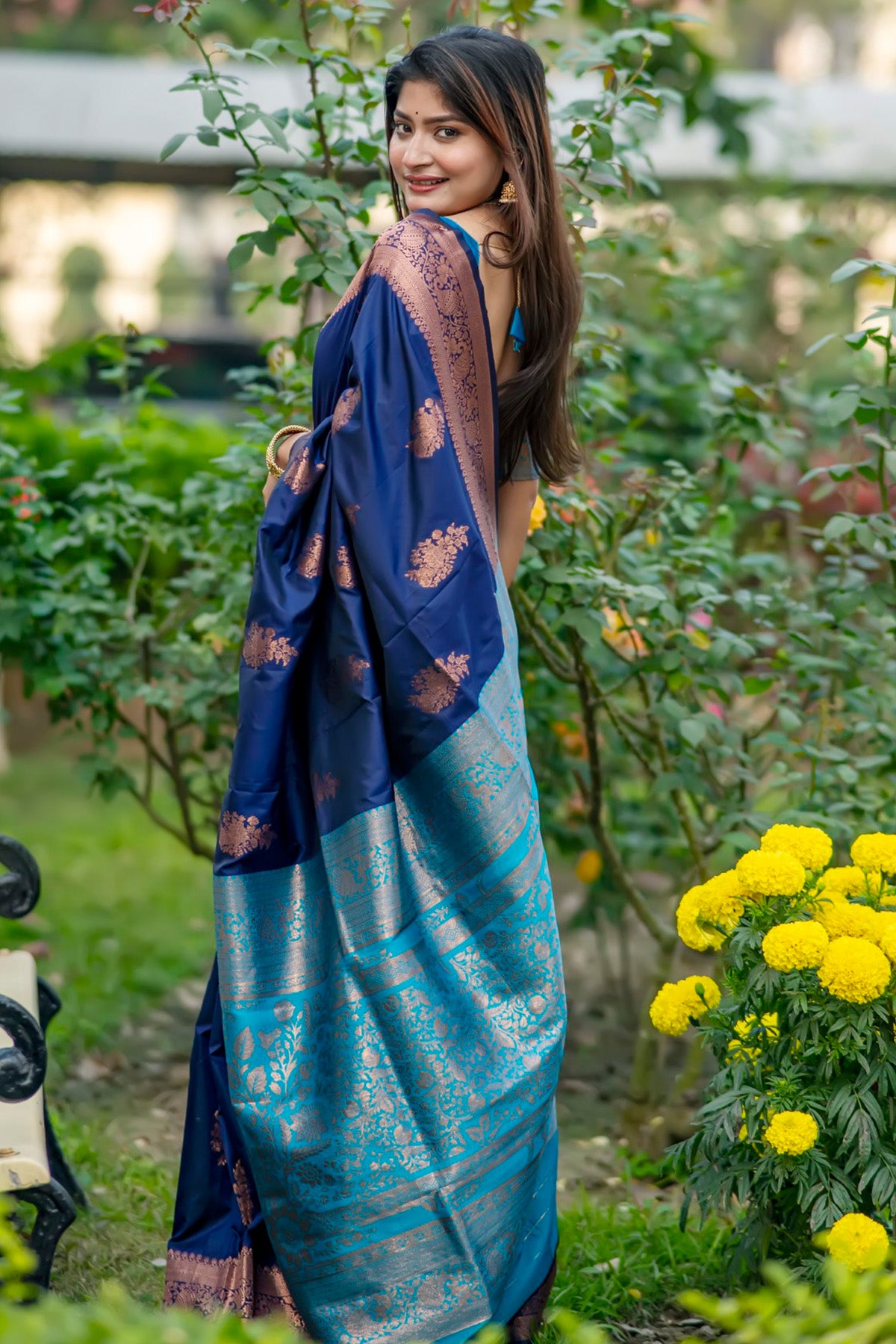Navy Banarasi Silk Zari Saree