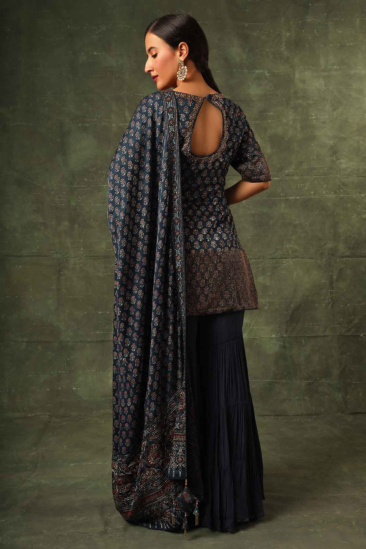 Navy Blue Ajrakh Sharara Set