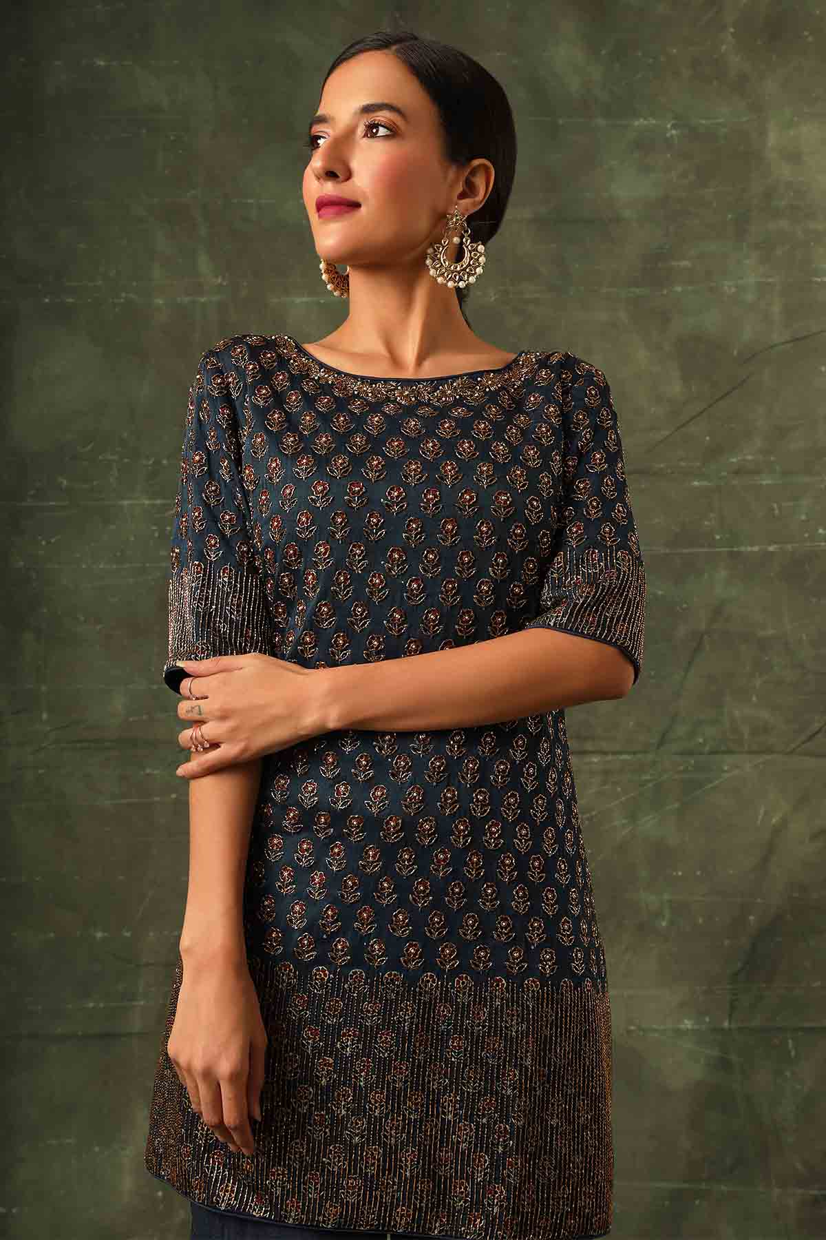 Navy Blue Ajrakh Sharara Set