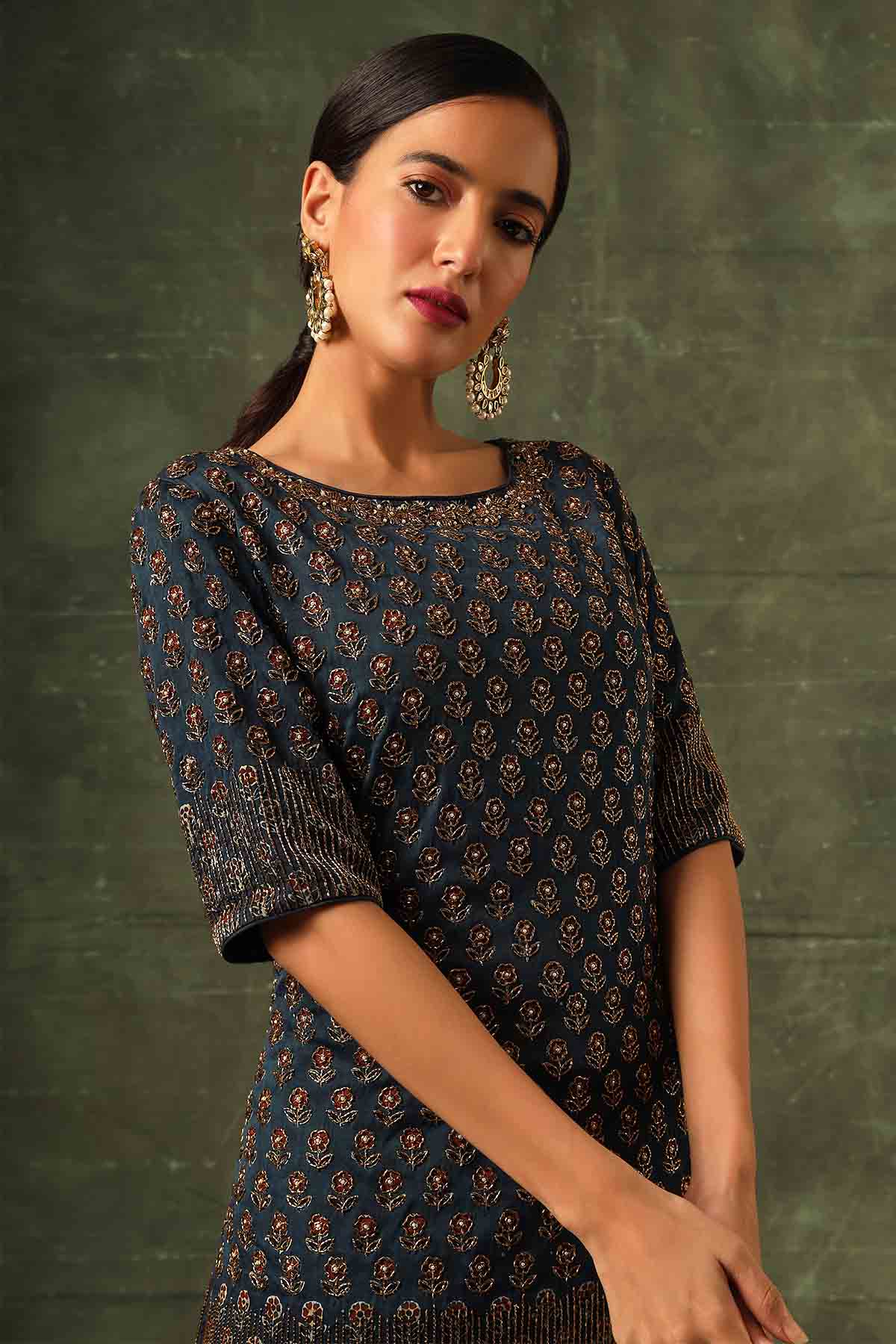Navy Blue Ajrakh Sharara Set