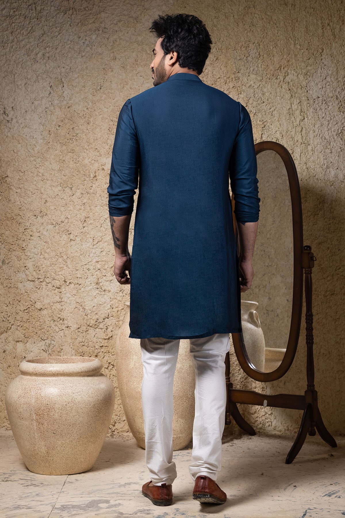 Navy Blue Asymmetrical Kurta Set
