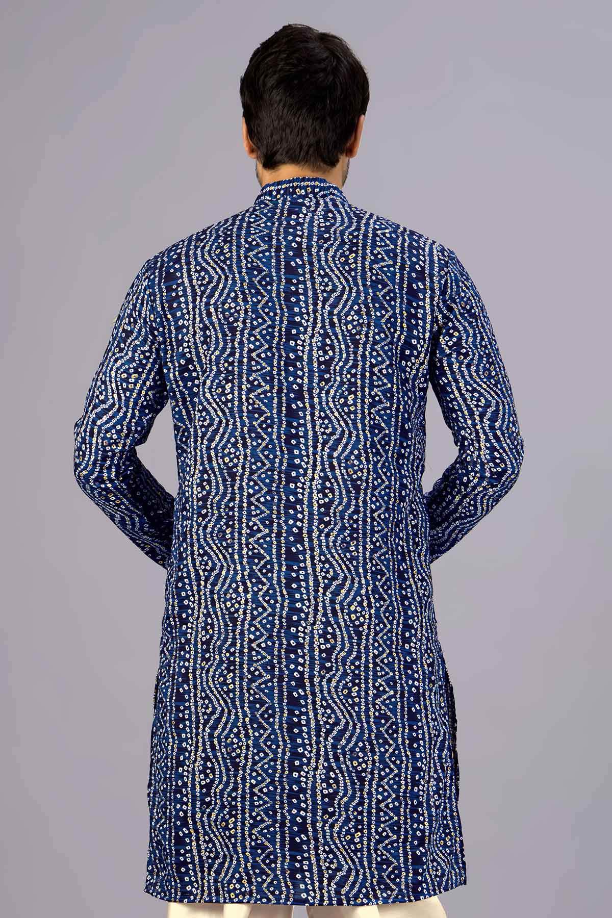 Navy Blue Bandhani Print Kurta