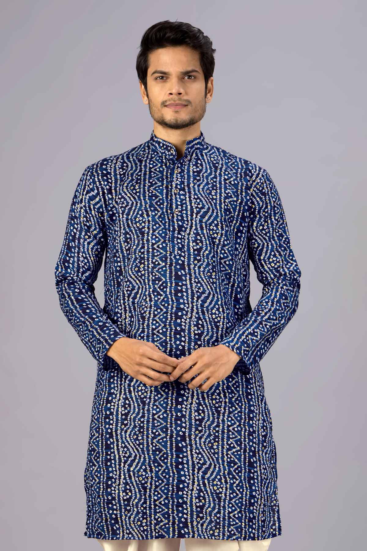 Buy Navy Blue Bandhani Print Kurta for women by Priyanka Jain online available at scrollnshops