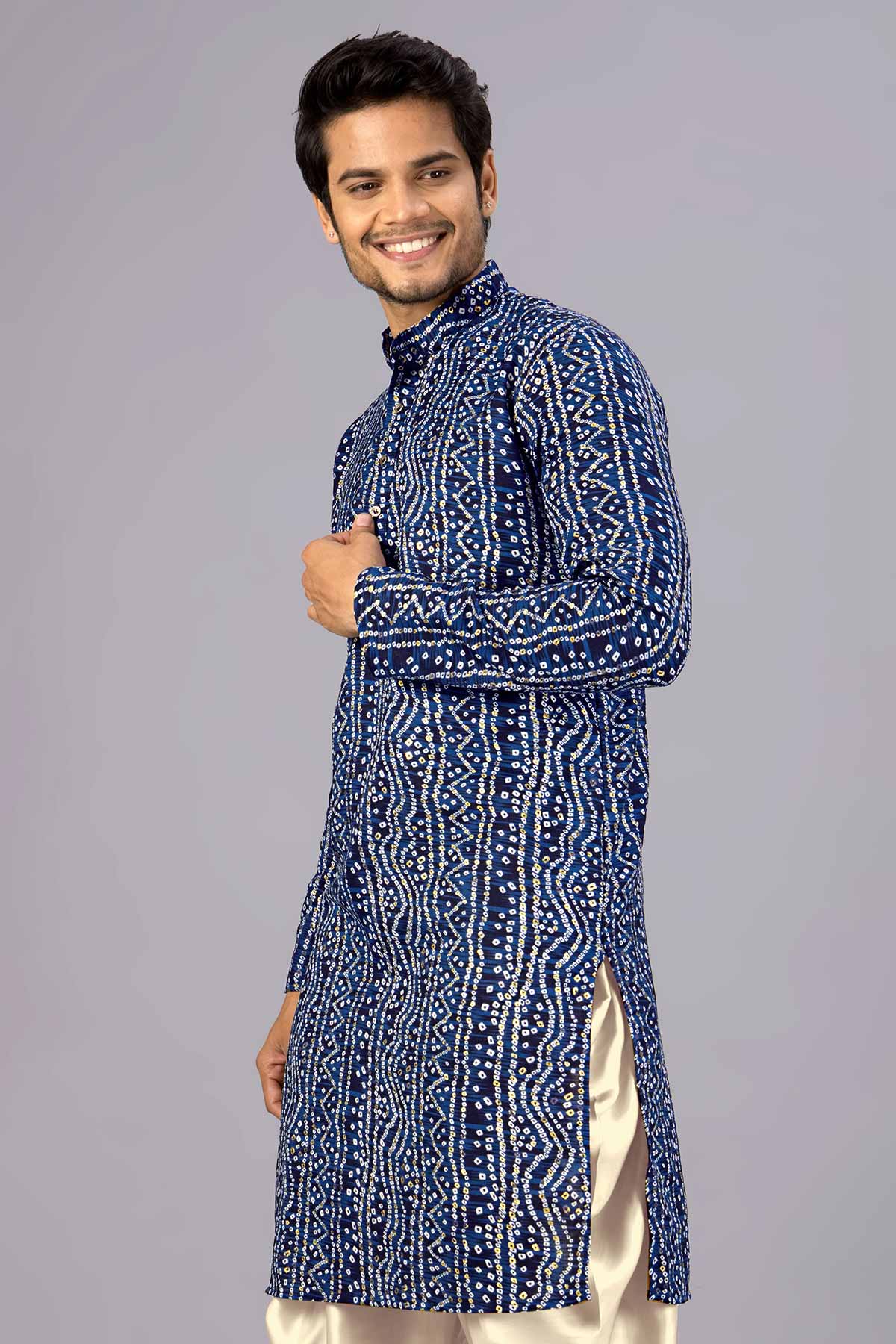 Navy Blue Bandhani Print Kurta