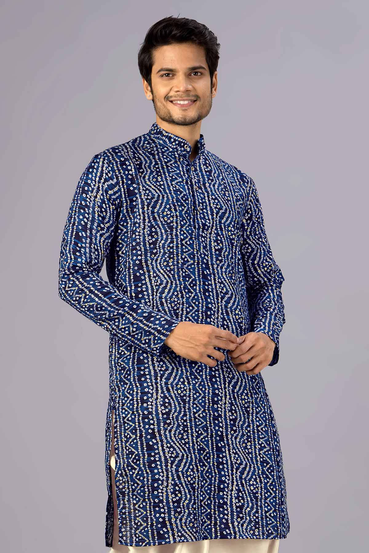 Navy Blue Bandhani Print Kurta