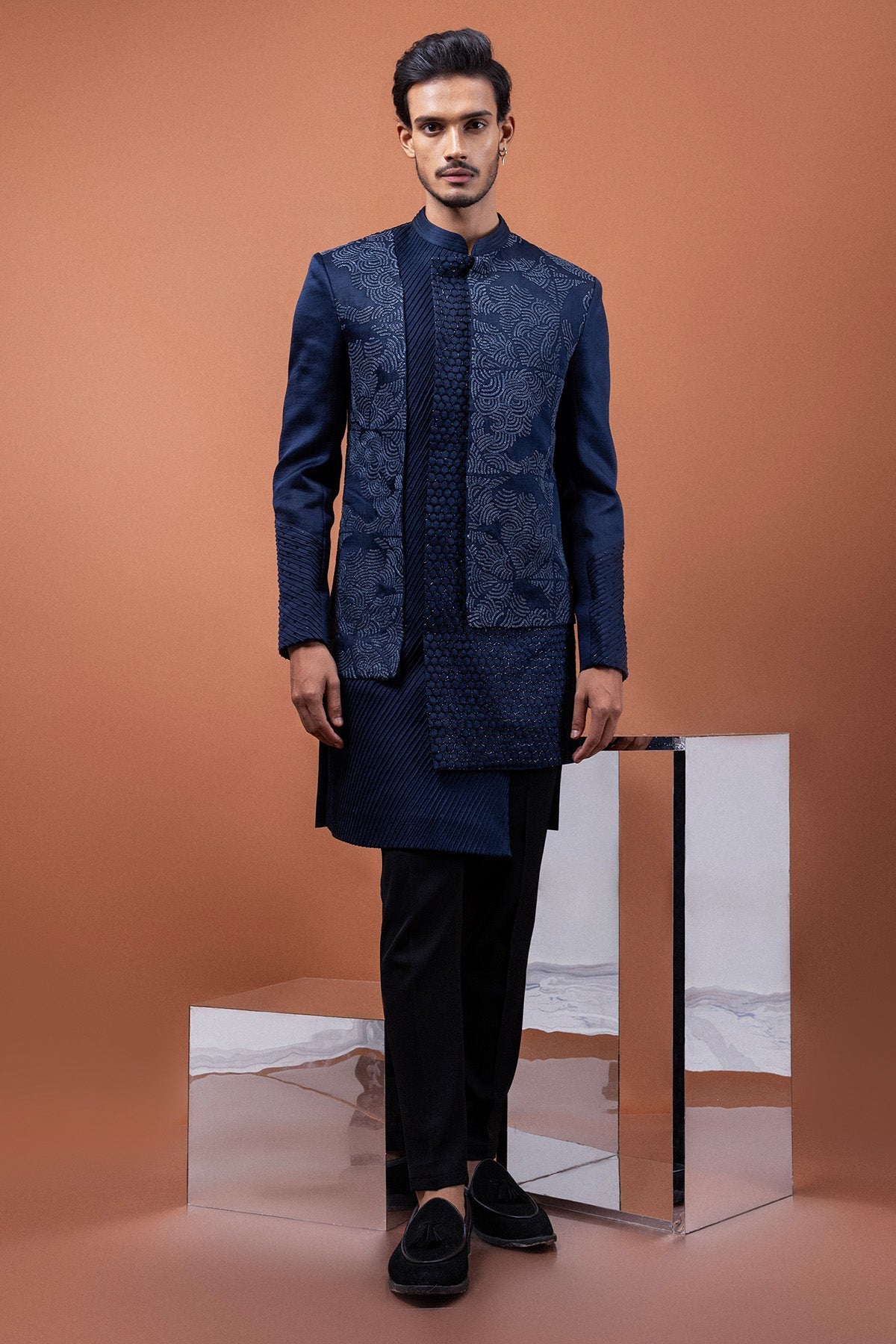 Buy Navy Blue Bird Motifs Jacket for men by Paarsh Atelier online available at scrollnshops