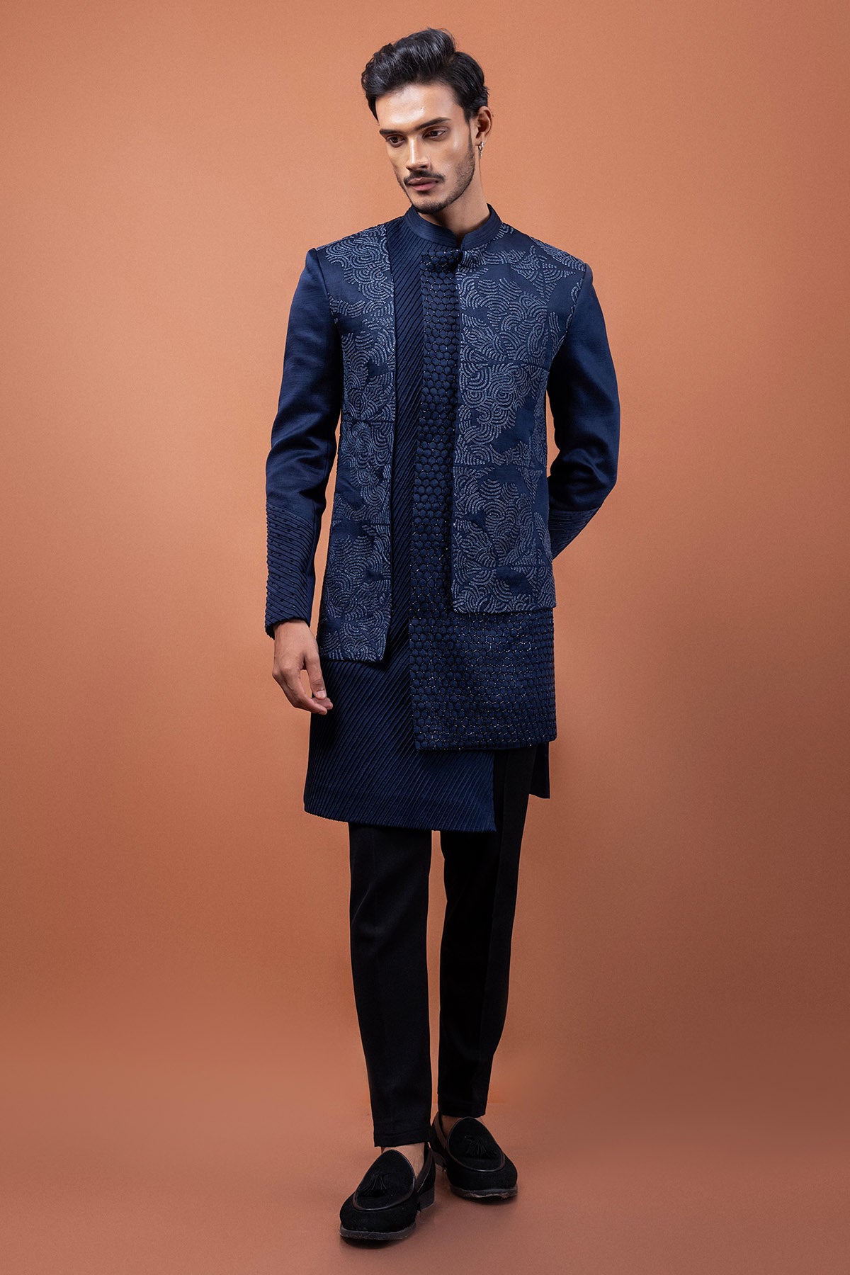 Navy Blue Bird Motifs Jacket